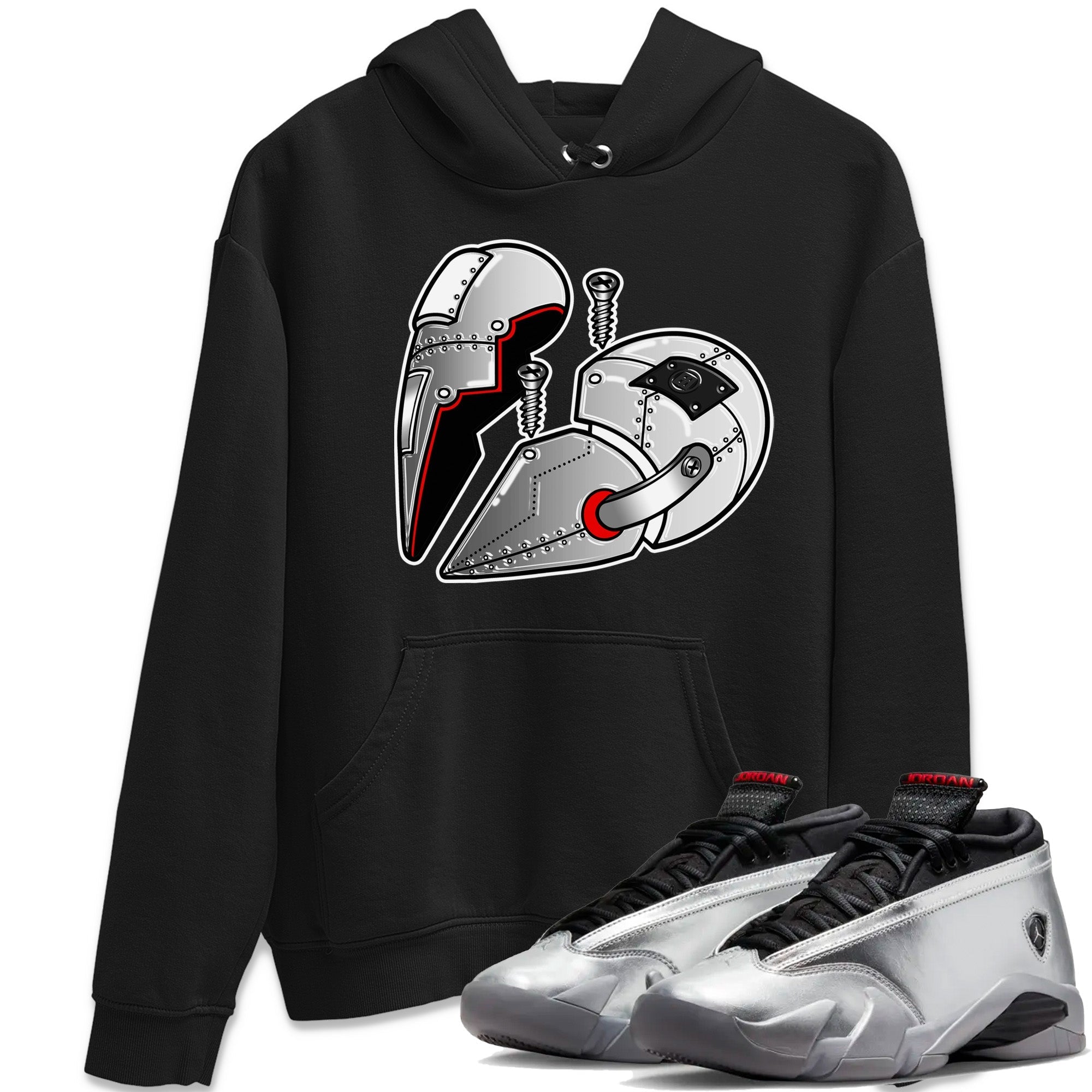 Air Jordan 14 Metallic Silver Sneaker Match Tees Metal Heart Streetwear Sneaker Shirt Jordan 14 WMNS Metallic Silver Sneaker Release Tees Unisex Shirts Black 1