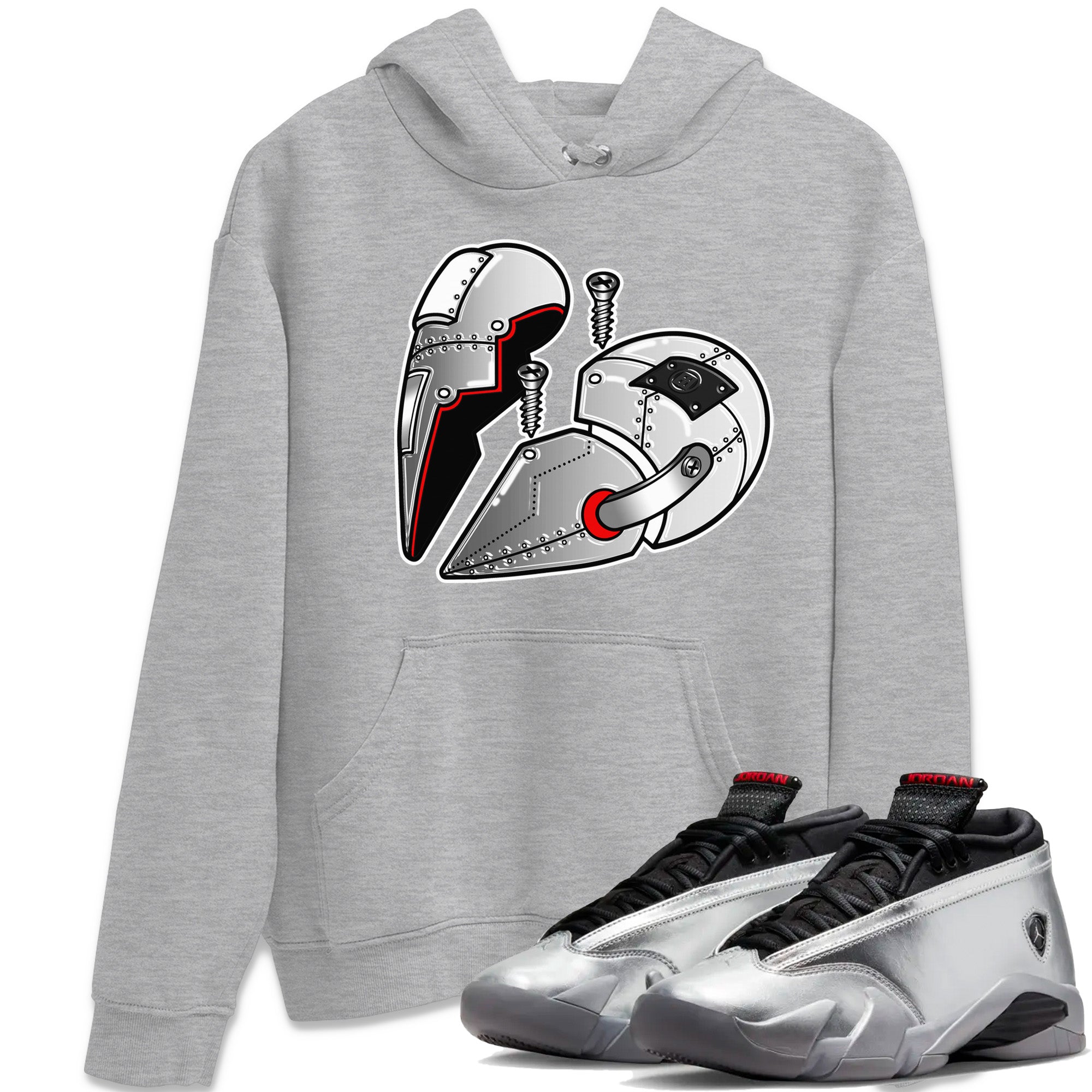 Air Jordan 14 Metallic Silver Sneaker Match Tees Metal Heart Streetwear Sneaker Shirt Jordan 14 WMNS Metallic Silver Sneaker Release Tees Unisex Shirts Heather Grey 1