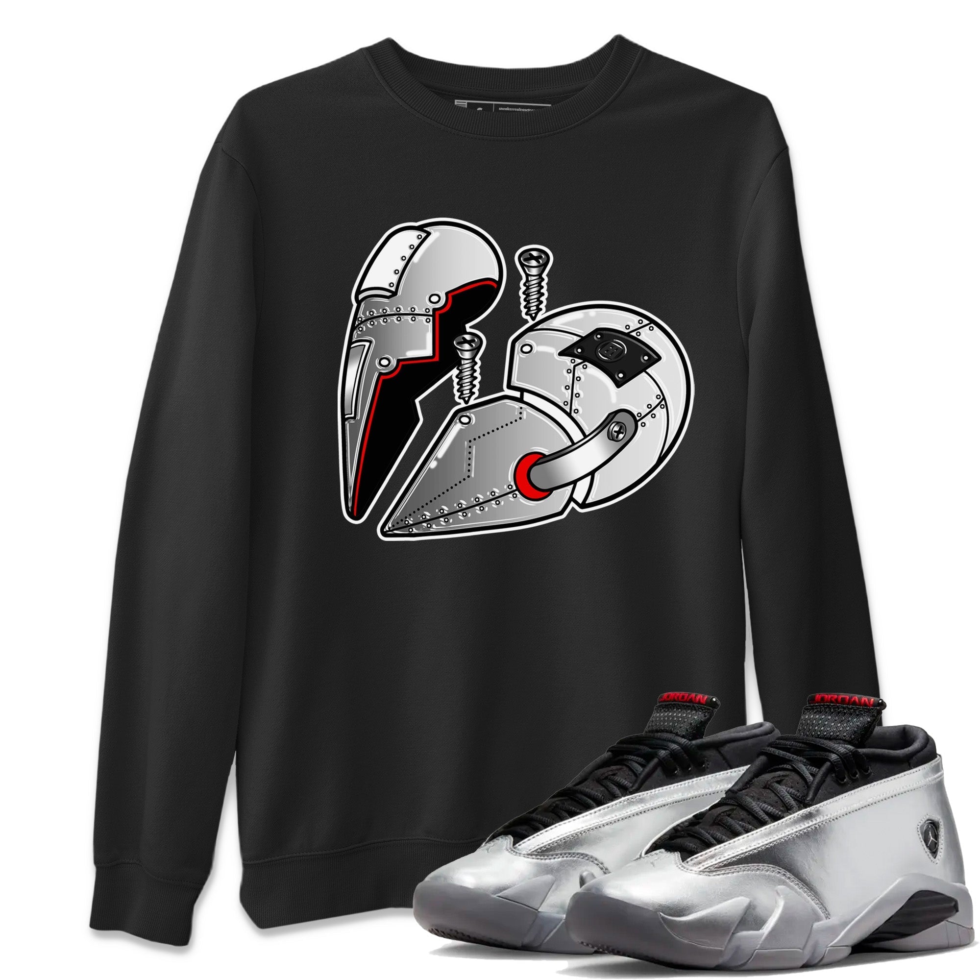 Air Jordan 14 Metallic Silver Metal Heart Crew Neck Streetwear Sneaker Shirt Jordan 14 WMNS Metallic Silver Sneaker T-Shirts Washing and Care Tip