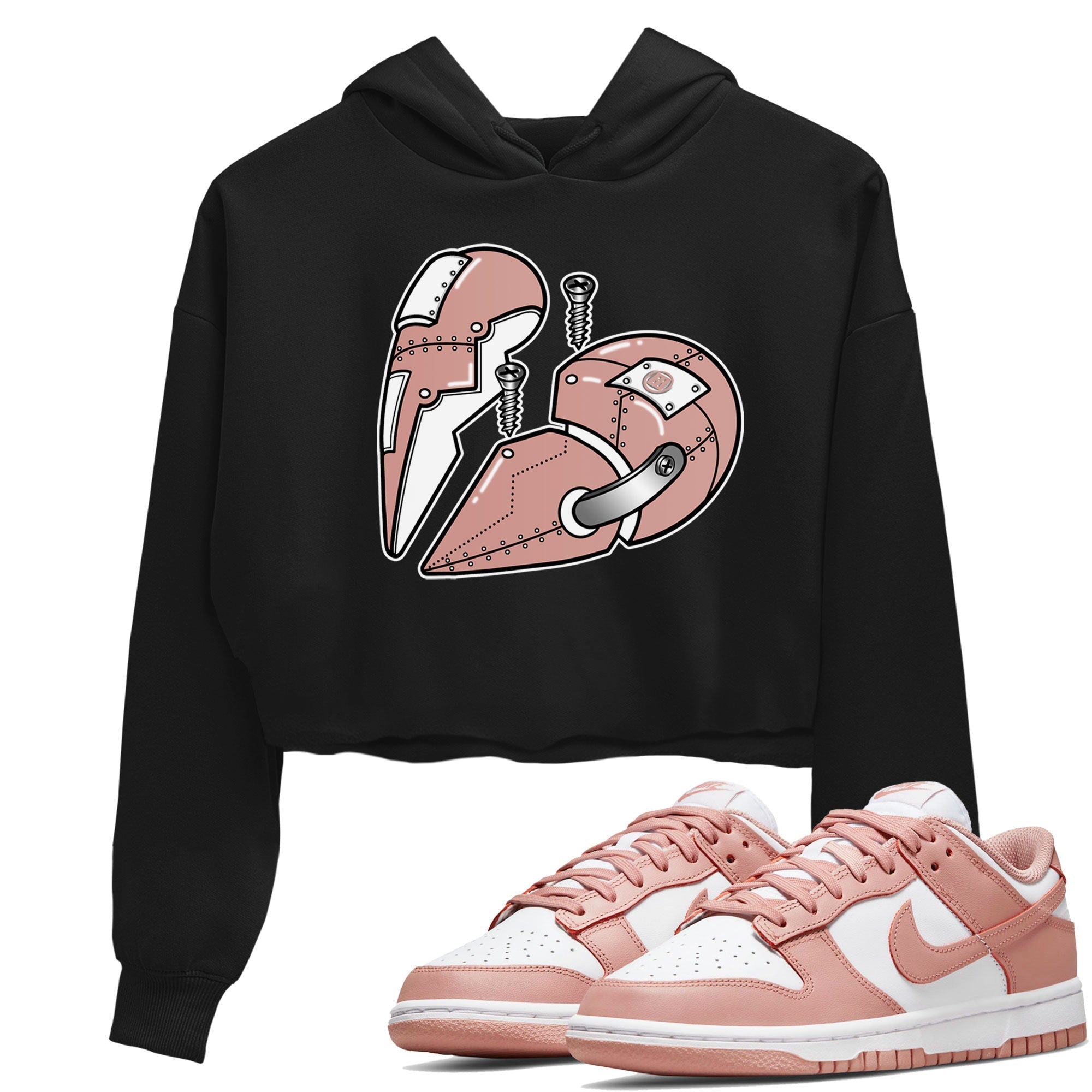 Dunk Low WMNS Rose Whisper shirt to match jordans Metal Heart Streetwear Sneaker Shirt Dunk Rose Whisper Drip Gear Zone Sneaker Matching Clothing Black 1 Crop T-Shirt