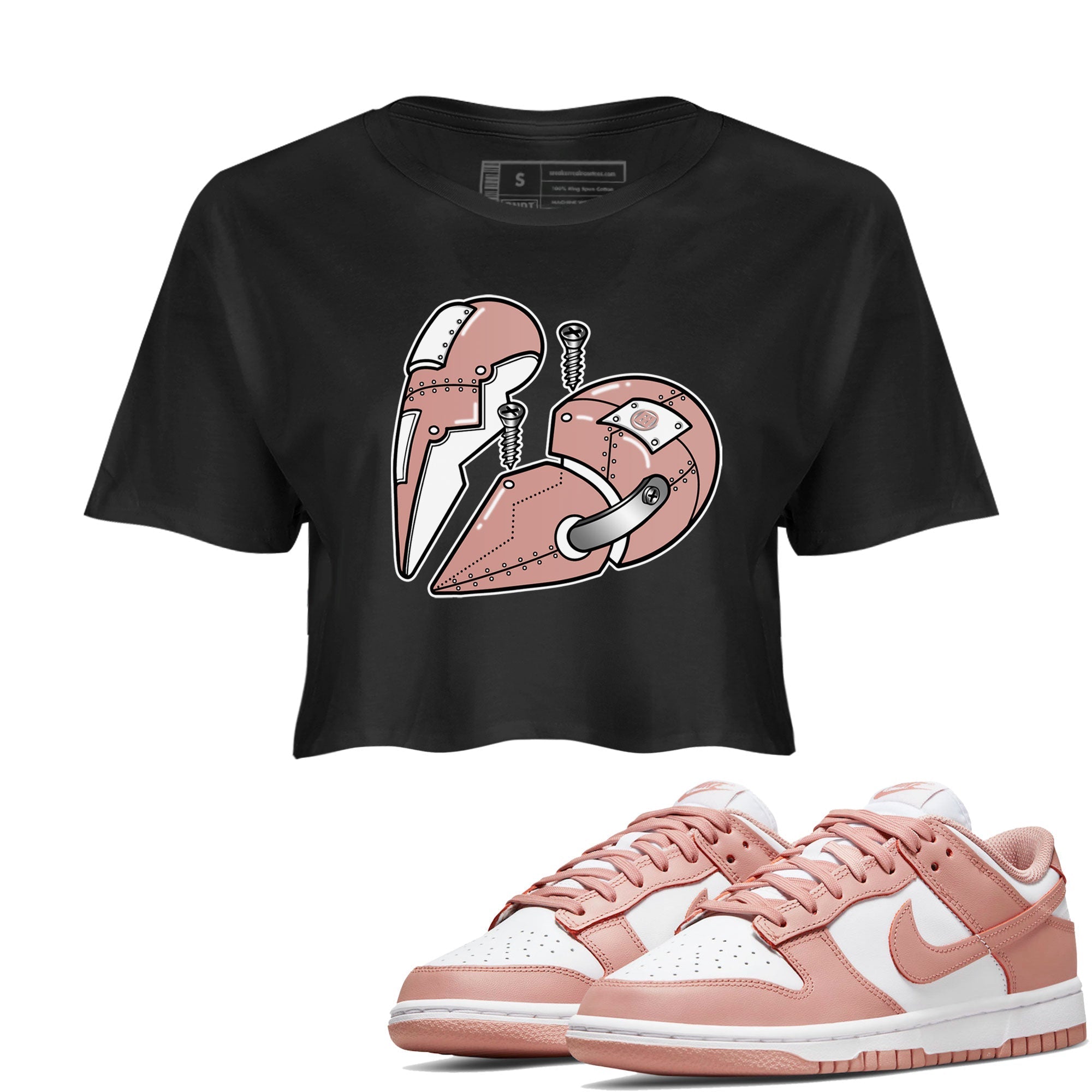 Dunk Low WMNS Rose Whisper shirt to match jordans Metal Heart Streetwear Sneaker Shirt Dunk Rose Whisper Drip Gear Zone Sneaker Matching Clothing Black 1 Crop T-Shirt