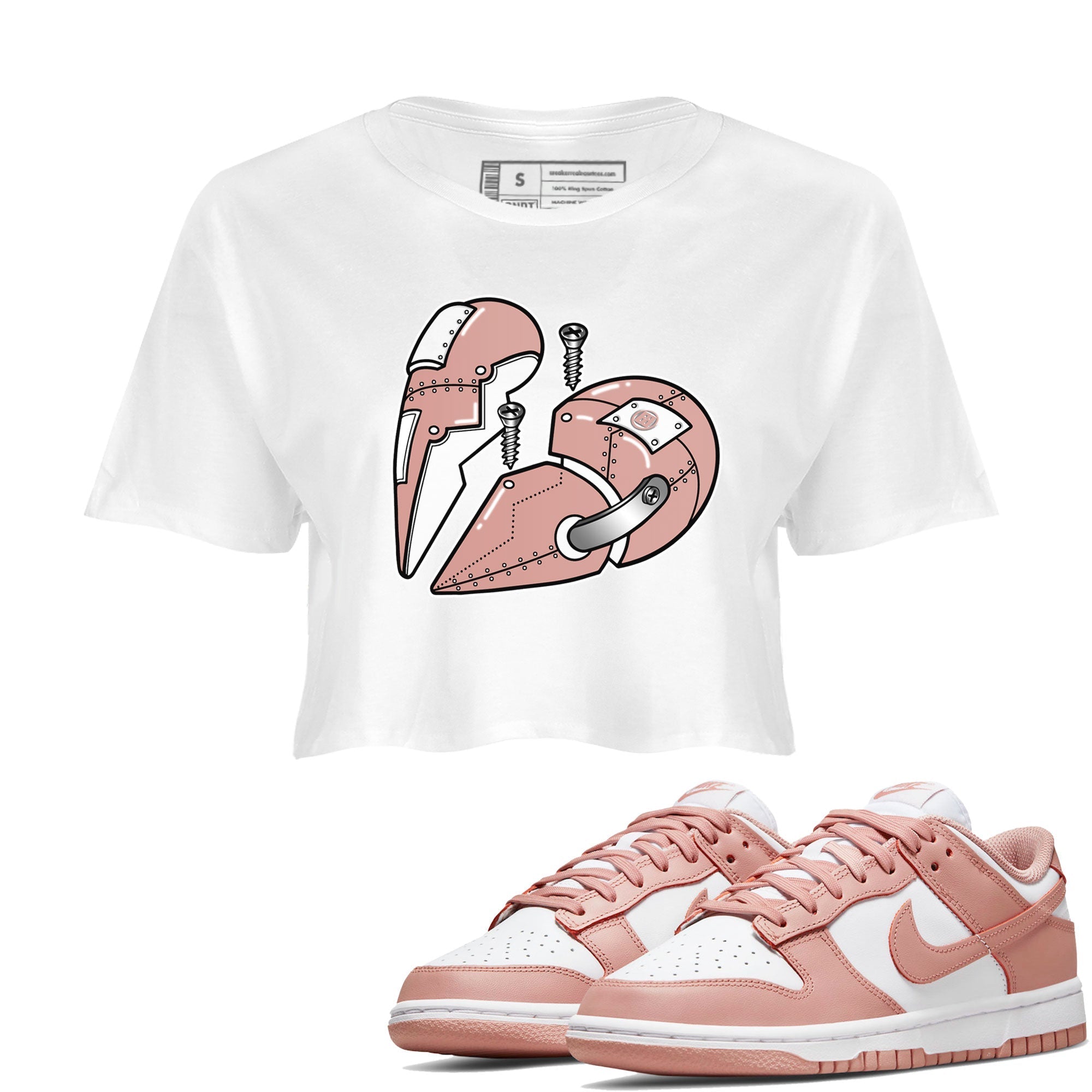 Dunk Low WMNS Rose Whisper shirt to match jordans Metal Heart Streetwear Sneaker Shirt Dunk Rose Whisper Drip Gear Zone Sneaker Matching Clothing White 1 Crop T-Shirt