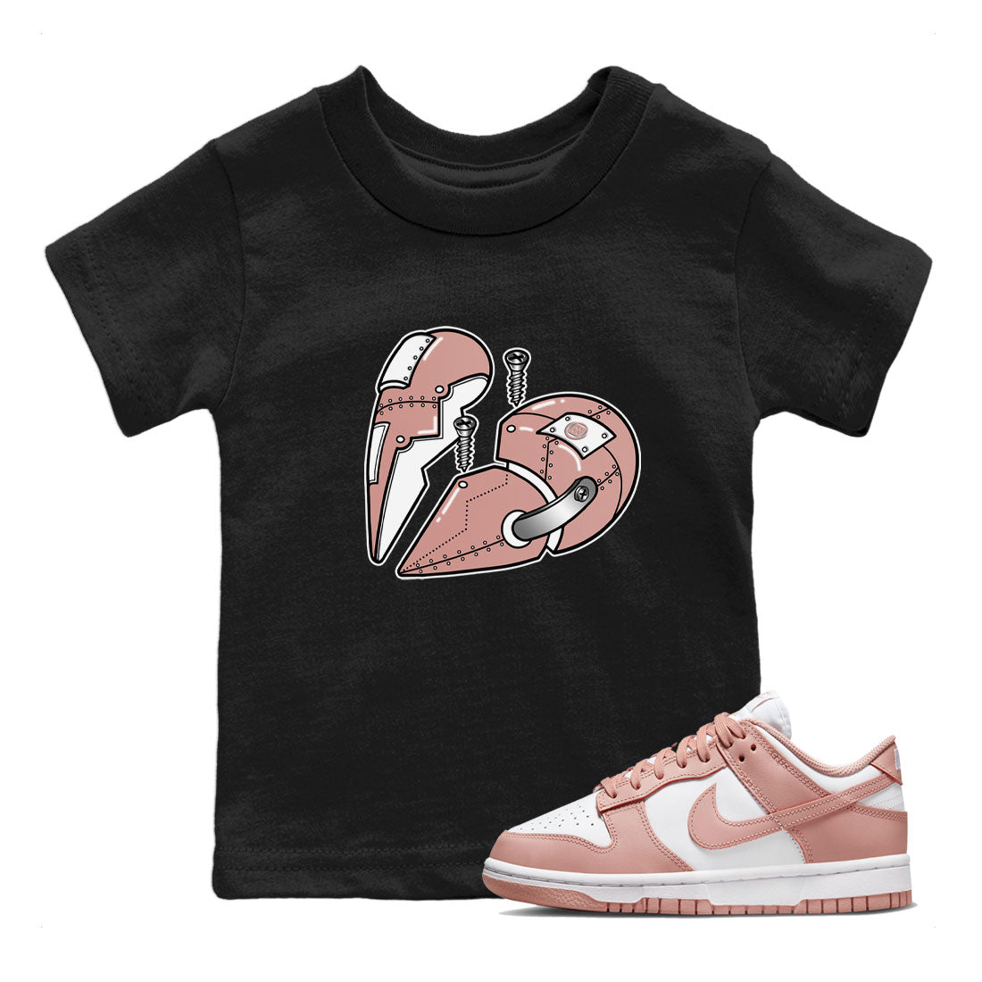Dunk Low WMNS Rose Whisper shirt to match jordans Metal Heart Streetwear Sneaker Shirt Dunk Rose Whisper Drip Gear Zone Sneaker Matching Clothing Baby Toddler Kids Black 1 T-Shirt