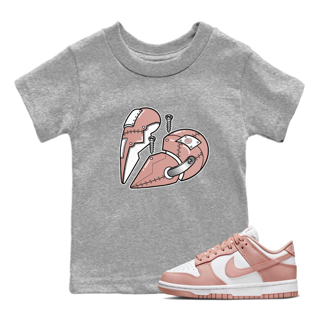 Dunk Low WMNS Rose Whisper shirt to match jordans Metal Heart Streetwear Sneaker Shirt Dunk Rose Whisper Drip Gear Zone Sneaker Matching Clothing Baby Toddler Kids Heather Grey 1 T-Shirt