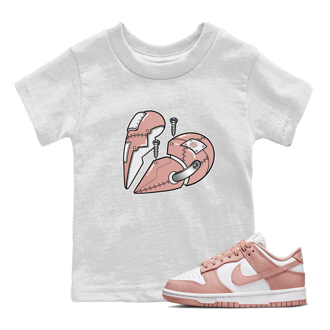 Dunk Low WMNS Rose Whisper shirt to match jordans Metal Heart Streetwear Sneaker Shirt Dunk Rose Whisper Drip Gear Zone Sneaker Matching Clothing Baby Toddler Kids White 1 T-Shirt