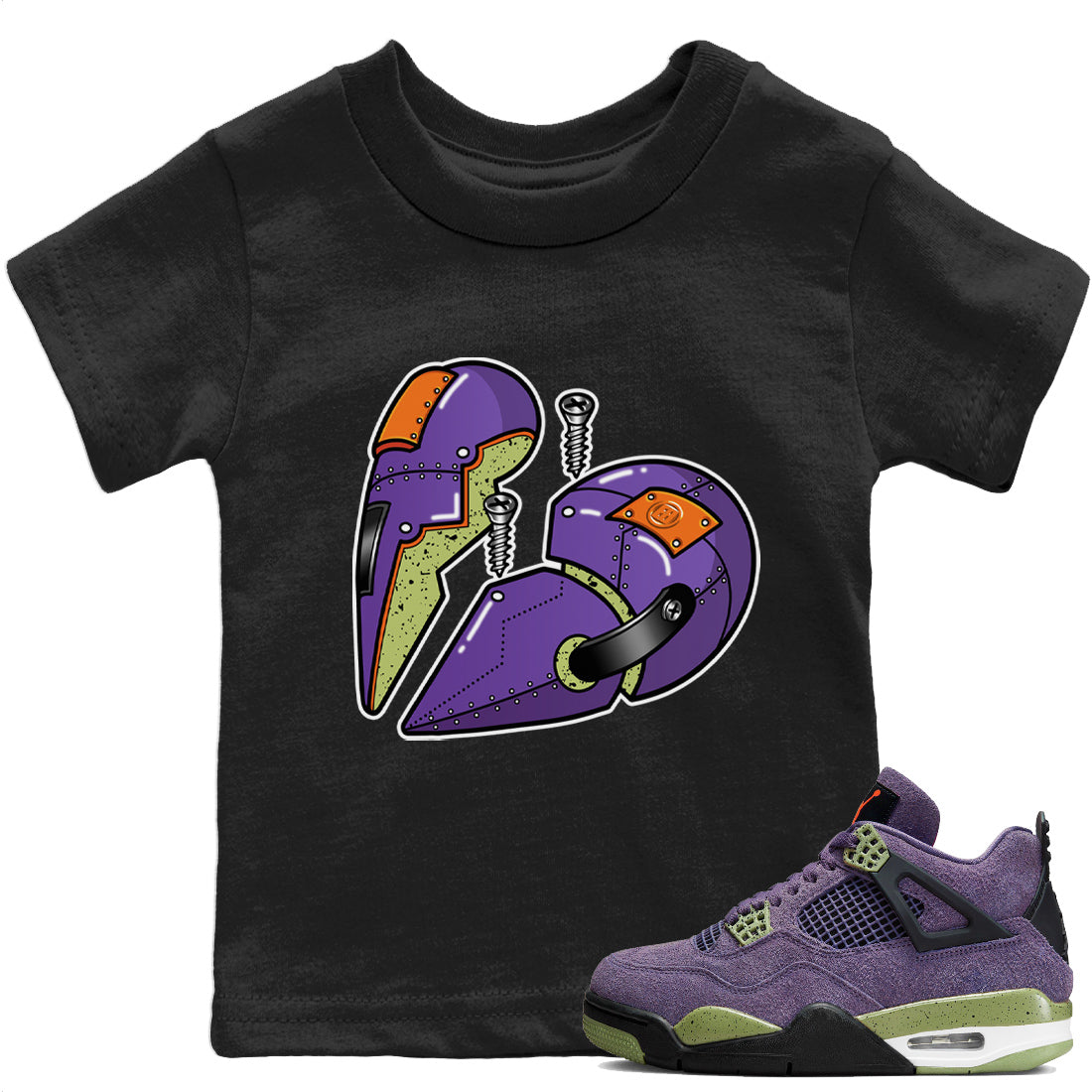 Jordan 4 Canyon Purple Sneaker Matching T-Shirt Metal Heart Sneaker Tees Jordan 4 Canyon Purple Sneaker Release Tees Kids Shirts