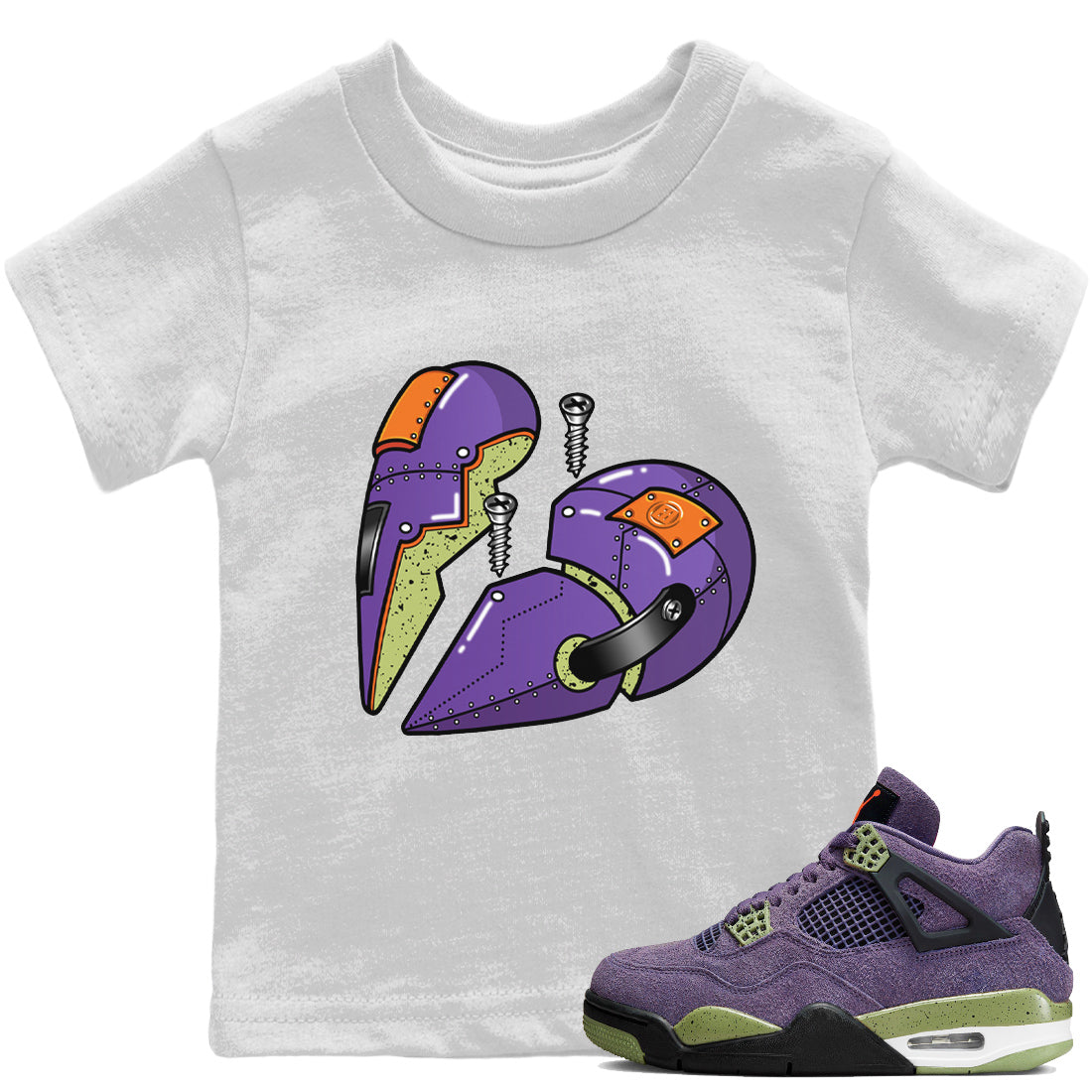 Jordan 4 Canyon Purple Sneaker Matching T-Shirt Metal Heart Sneaker Tees Jordan 4 Canyon Purple Sneaker Release Tees Kids Shirts