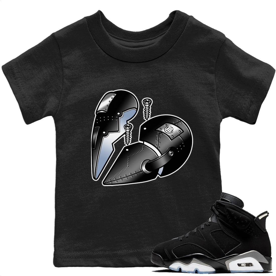 Jordan 6 Chrome Sneaker Matching T-Shirt Metal Heart Sneaker Tees Jordan 6 Chrome Sneaker Release Tees Kids Shirts