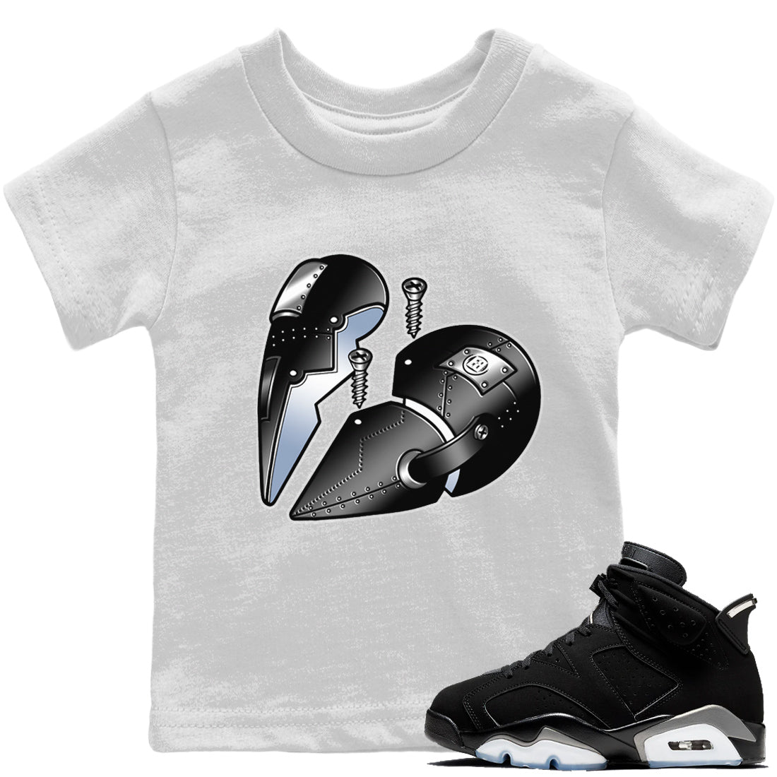 Jordan 6 Chrome Sneaker Matching T-Shirt Metal Heart Sneaker Tees Jordan 6 Chrome Sneaker Release Tees Kids Shirts