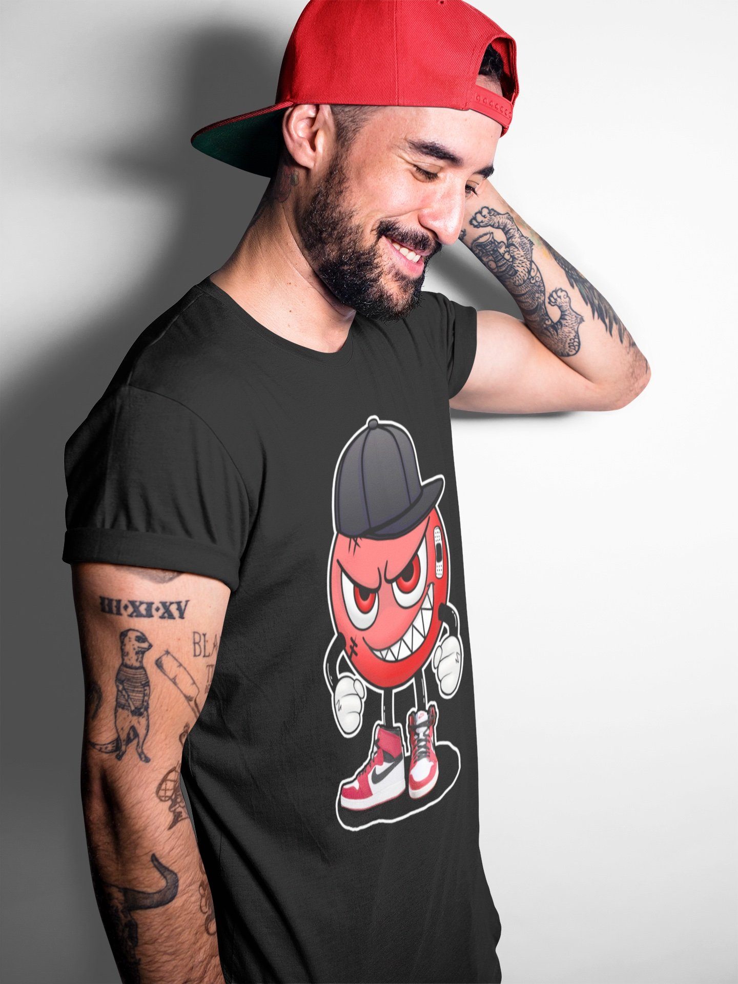 Jordan 1 Chicago Sneaker Matching T-Shirt Mischief Emoji Sneaker Tees Jordan 1 Chicago Sneaker Release Tees Crew Neck Tees