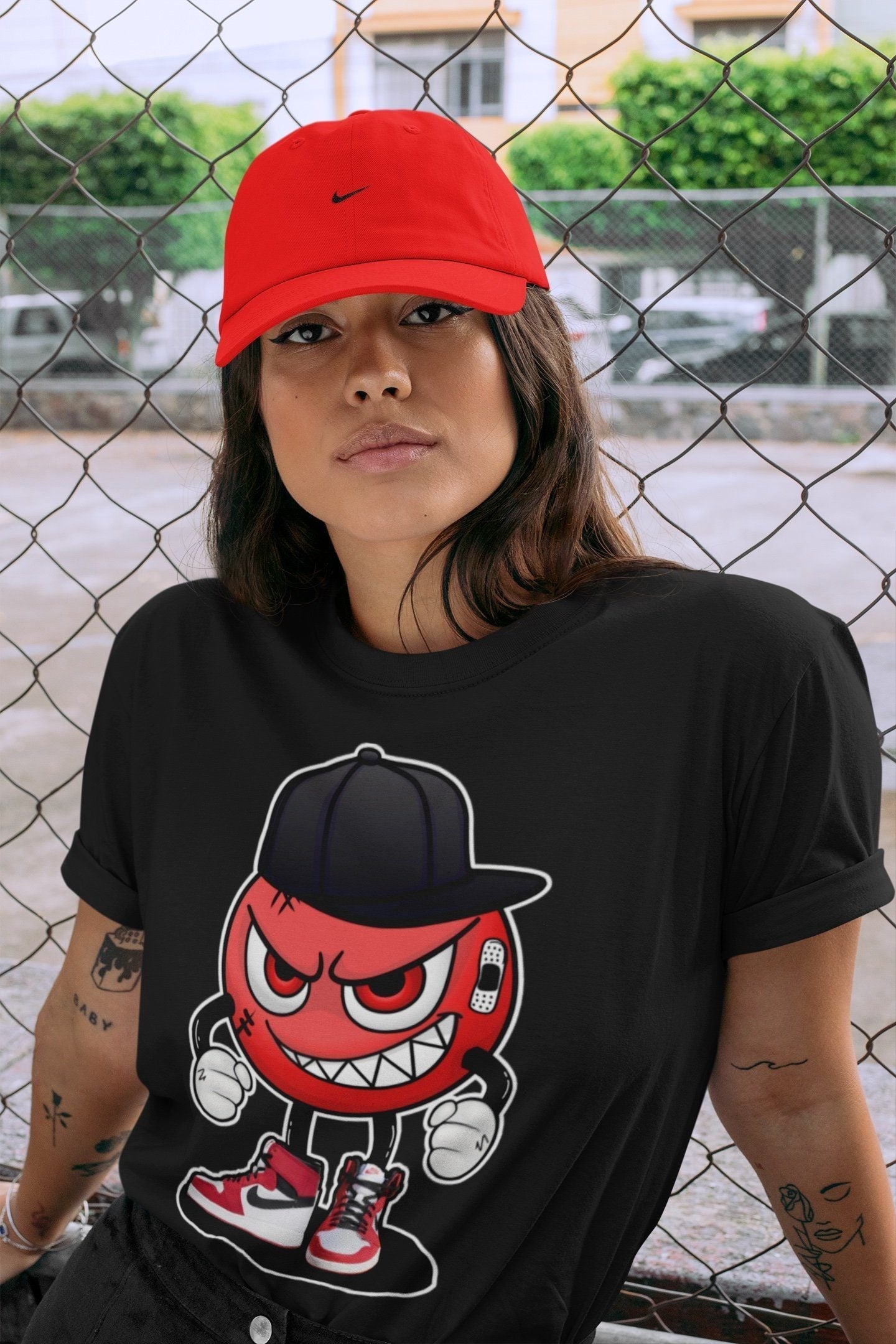 Jordan 1 Chicago Sneaker Matching T-Shirt Mischief Emoji Sneaker Tees Jordan 1 Chicago Sneaker Release Tees Crew Neck Tees