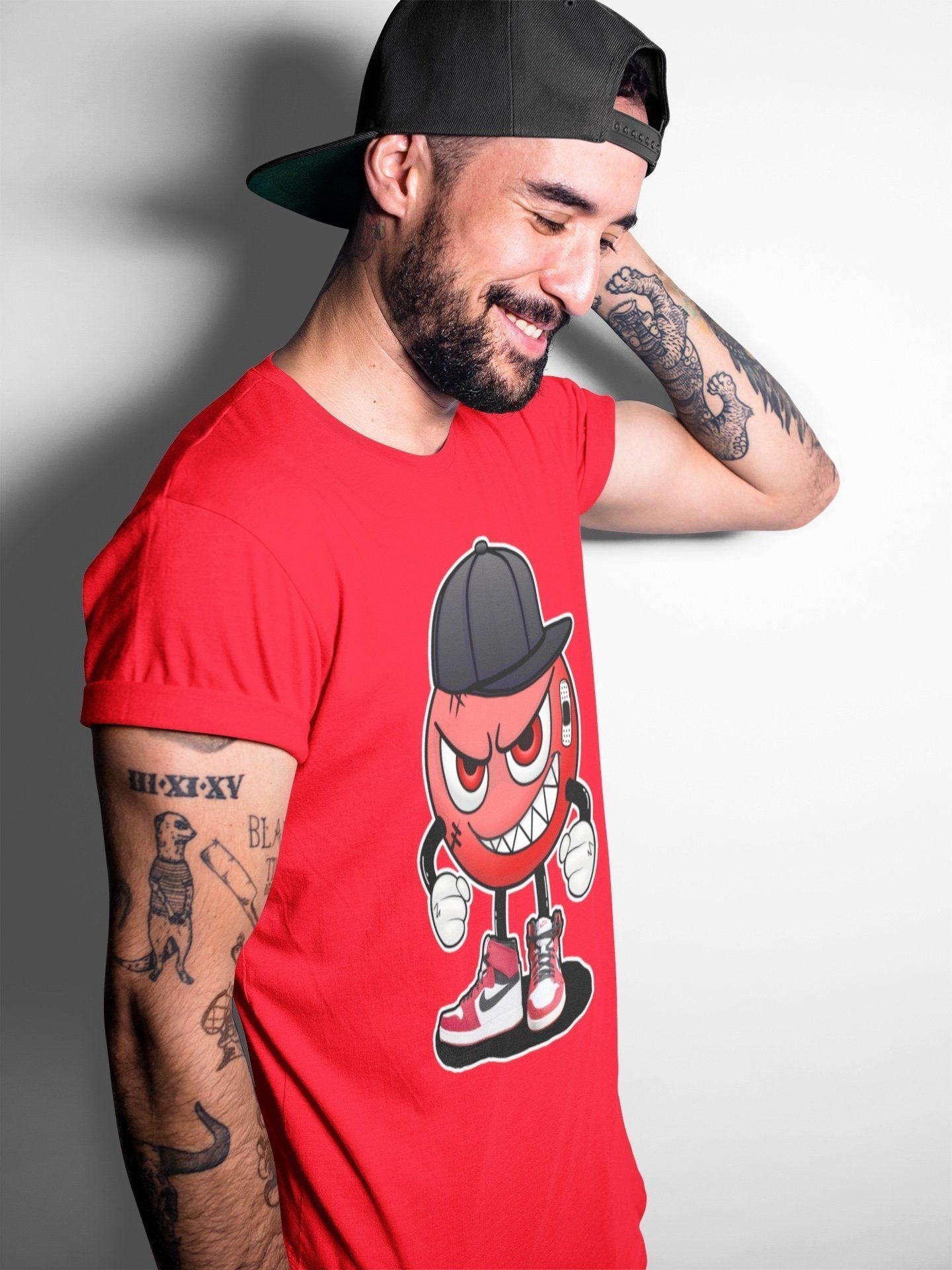 Jordan 1 Chicago Sneaker Matching T-Shirt Mischief Emoji Sneaker Tees Jordan 1 Chicago Sneaker Release Tees Crew Neck Tees