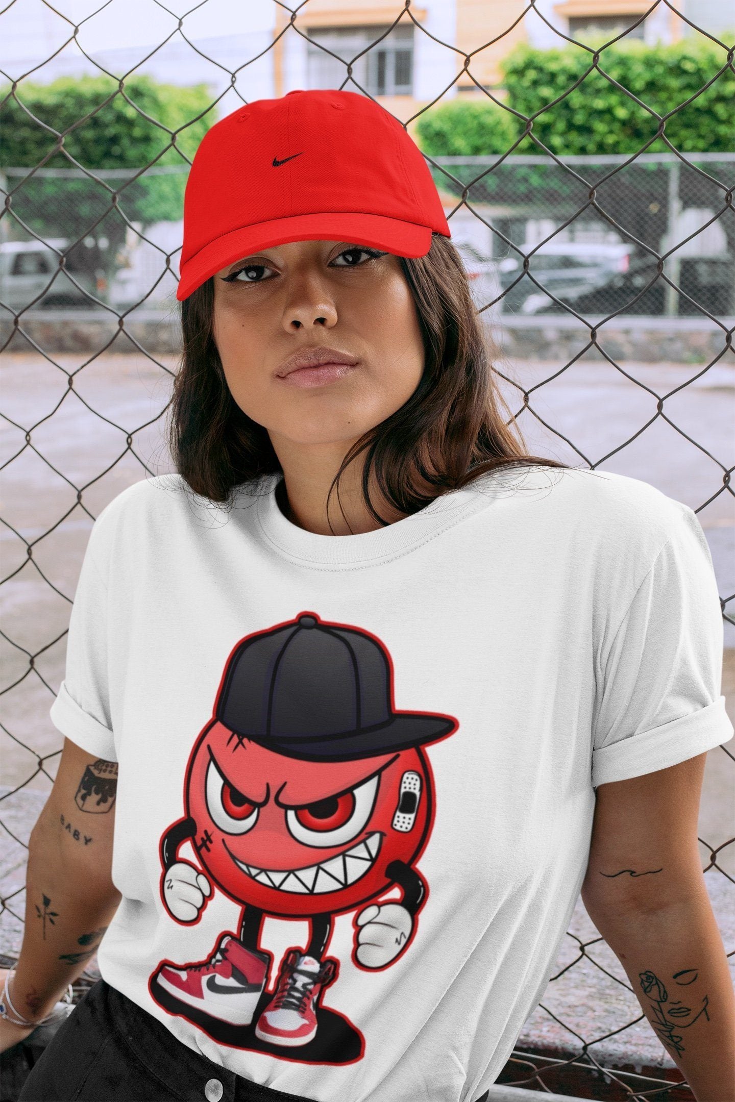 Jordan 1 Chicago Sneaker Matching T-Shirt Mischief Emoji Sneaker Tees Jordan 1 Chicago Sneaker Release Tees Crew Neck Tees
