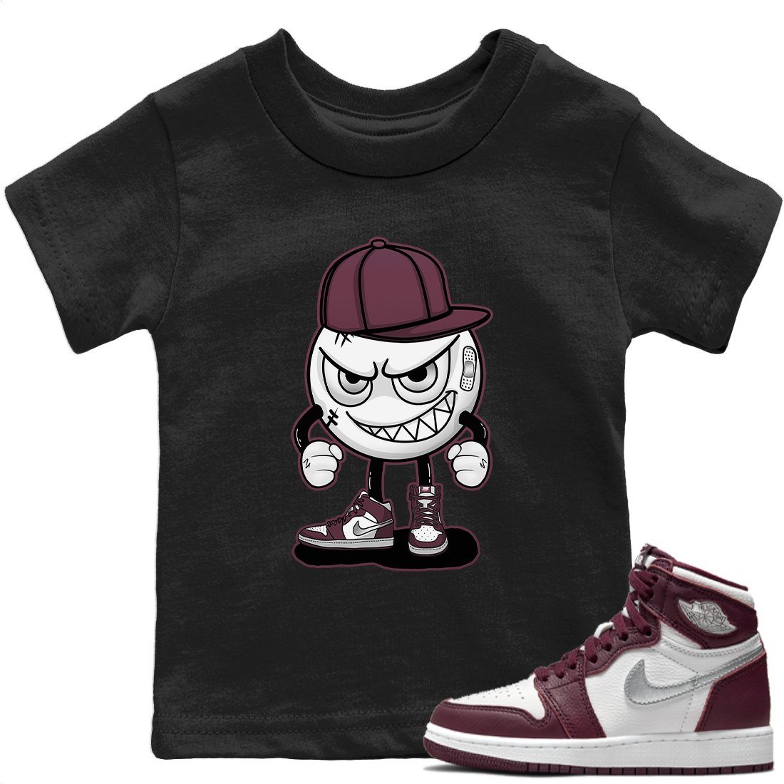 Jordan 1 Bordeaux Sneaker Matching T-Shirt Mischief Emoji Sneaker Tees Jordan 1 Bordeaux Sneaker Release Tees Kids Shirts
