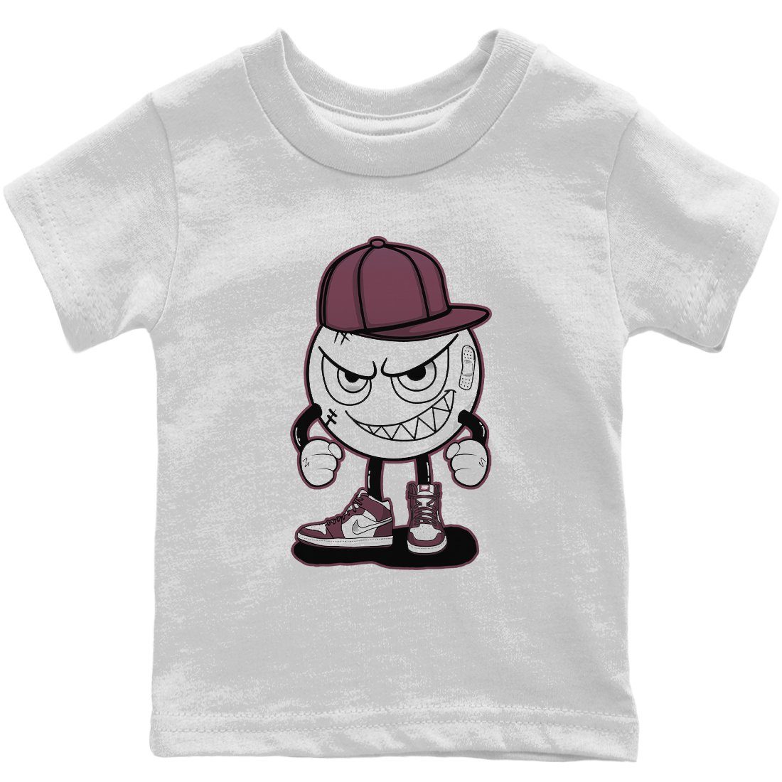Jordan 1 Bordeaux Sneaker Matching T-Shirt Mischief Emoji Sneaker Tees Jordan 1 Bordeaux Sneaker Release Tees Kids Shirts