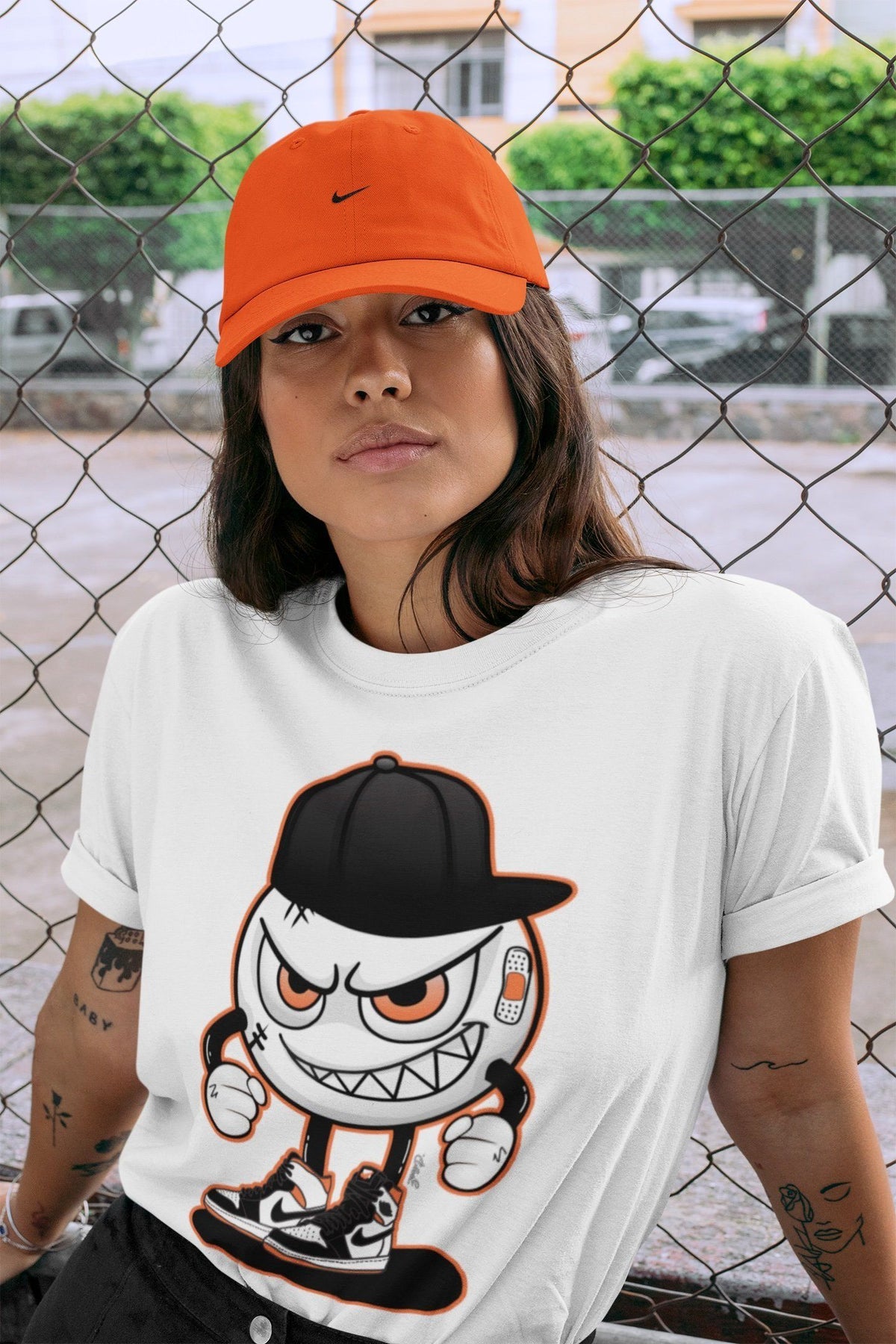 Jordan 1 Electro Orange Sneaker Matching T-Shirt Mischief Emoji Sneaker Tees Jordan 1 Electro Orange Sneaker Release Tees Crew Neck Tees