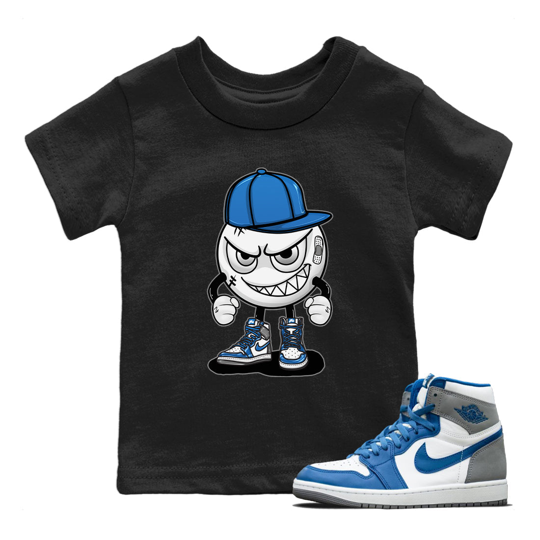Jordan 1 True Blue Sneaker Matching T-Shirt Mischief Emoji Sneaker Tees Jordan 1 True Blue Sneaker Release Tees Kids Shirts