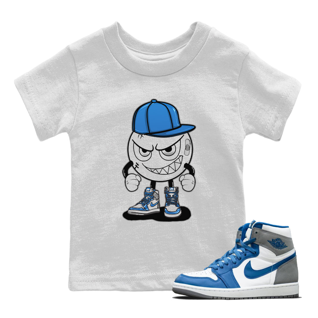 Jordan 1 True Blue Sneaker Matching T-Shirt Mischief Emoji Sneaker Tees Jordan 1 True Blue Sneaker Release Tees Kids Shirts
