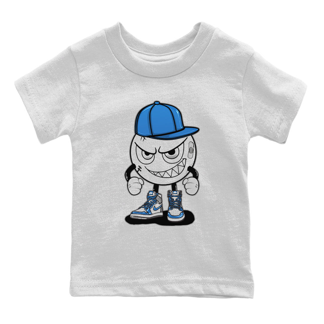 Jordan 1 True Blue Sneaker Matching T-Shirt Mischief Emoji Sneaker Tees Jordan 1 True Blue Sneaker Release Tees Kids Shirts