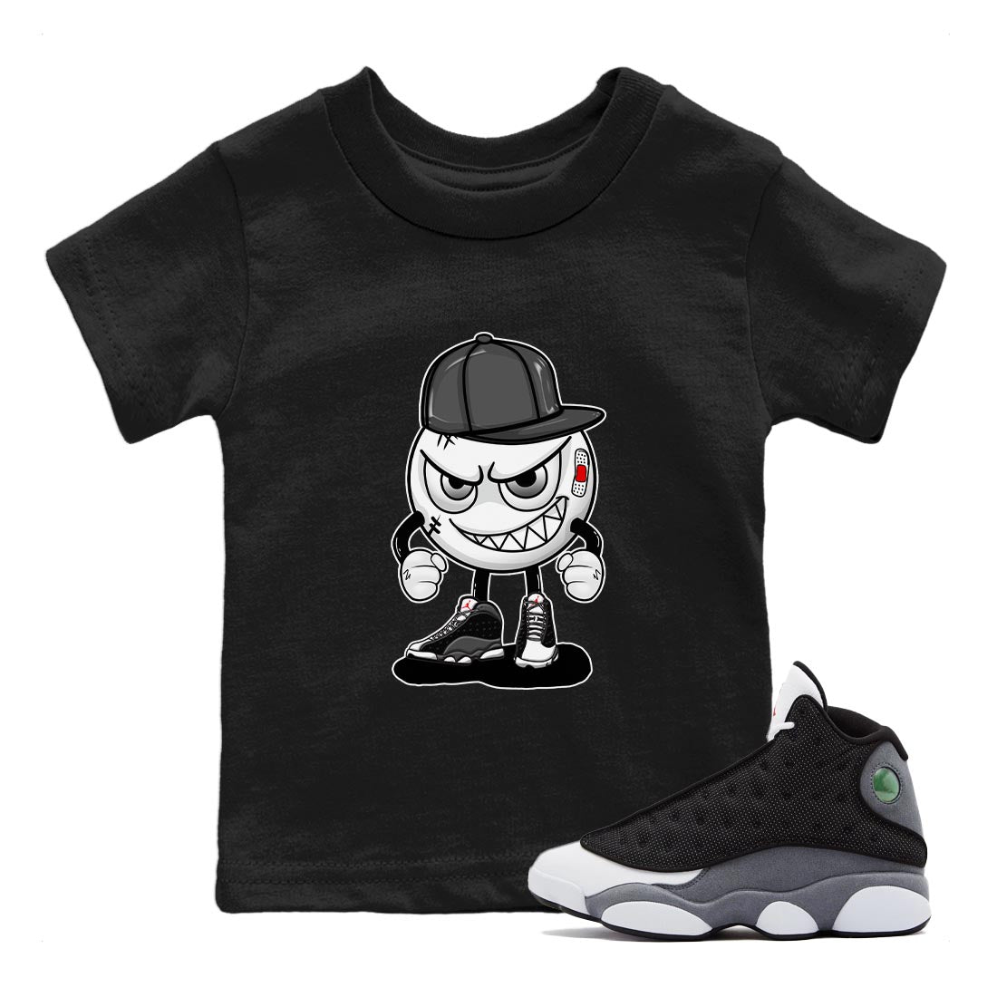 Air Jordan 13 Black Flint Sneaker Match Tees Mischief Emoji Streetwear Sneaker Shirt AJ 13s Black Flint Sneaker Release Tees Kids Shirts Black 1