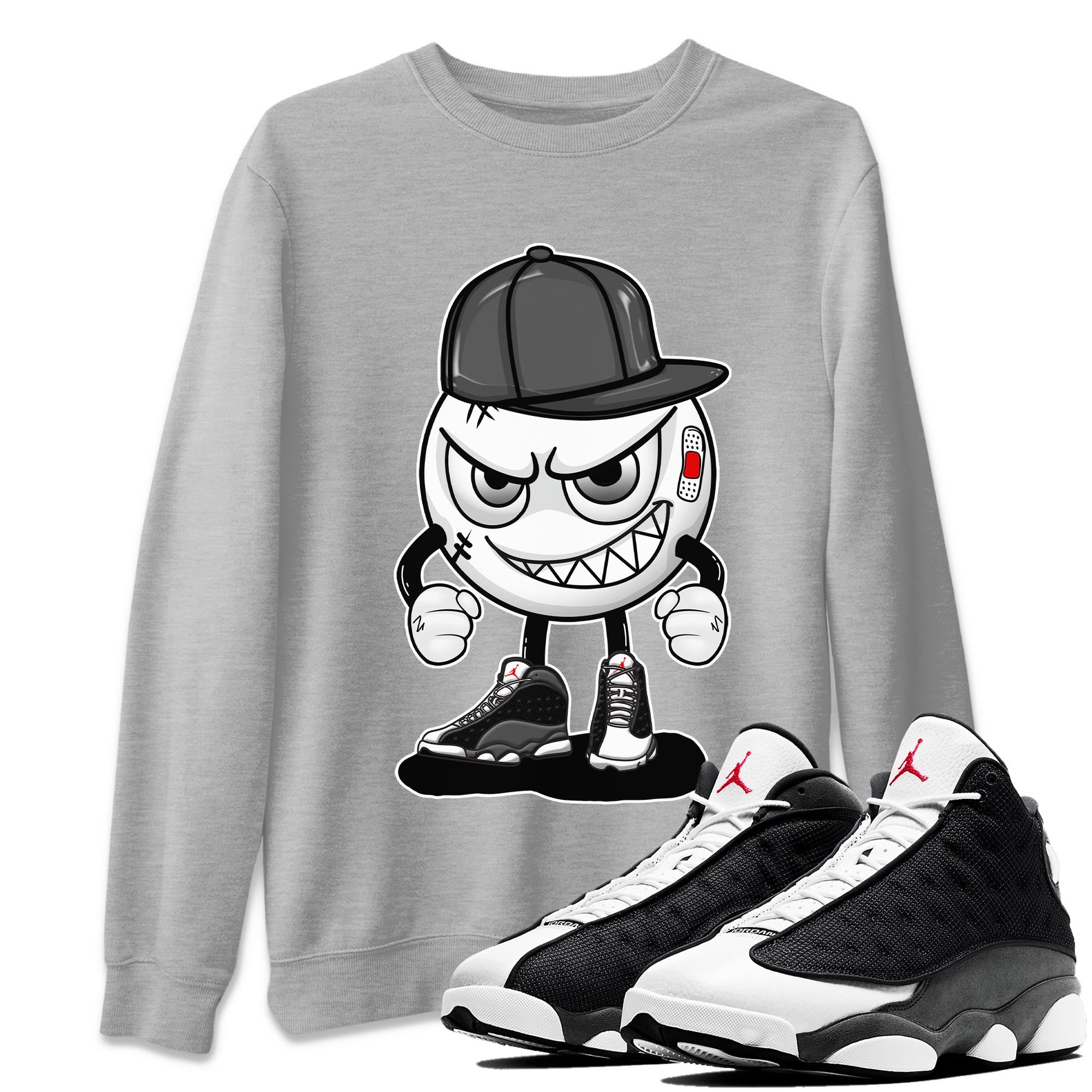Air Jordan 13 Black Flint Sneaker Match Tees Mischief Emoji Streetwear Sneaker Shirt AJ 13s Black Flint Sneaker Release Tees Unisex Shirts Heather Grey 1