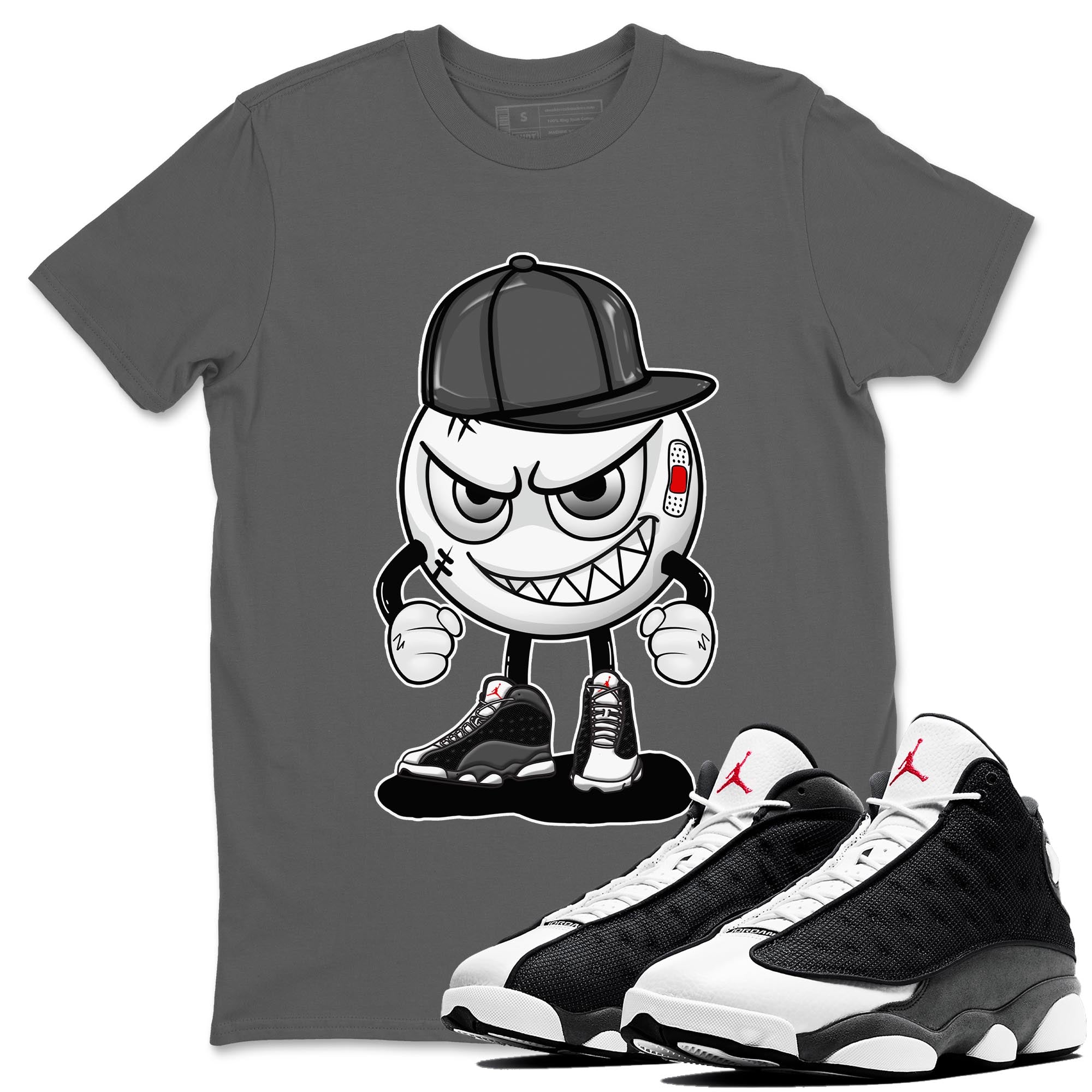 Air Jordan 13 Black Flint Mischief Emoji Crew Neck Streetwear Sneaker Shirt AJ 13s Black Flint Sneaker T-Shirts Size Chart