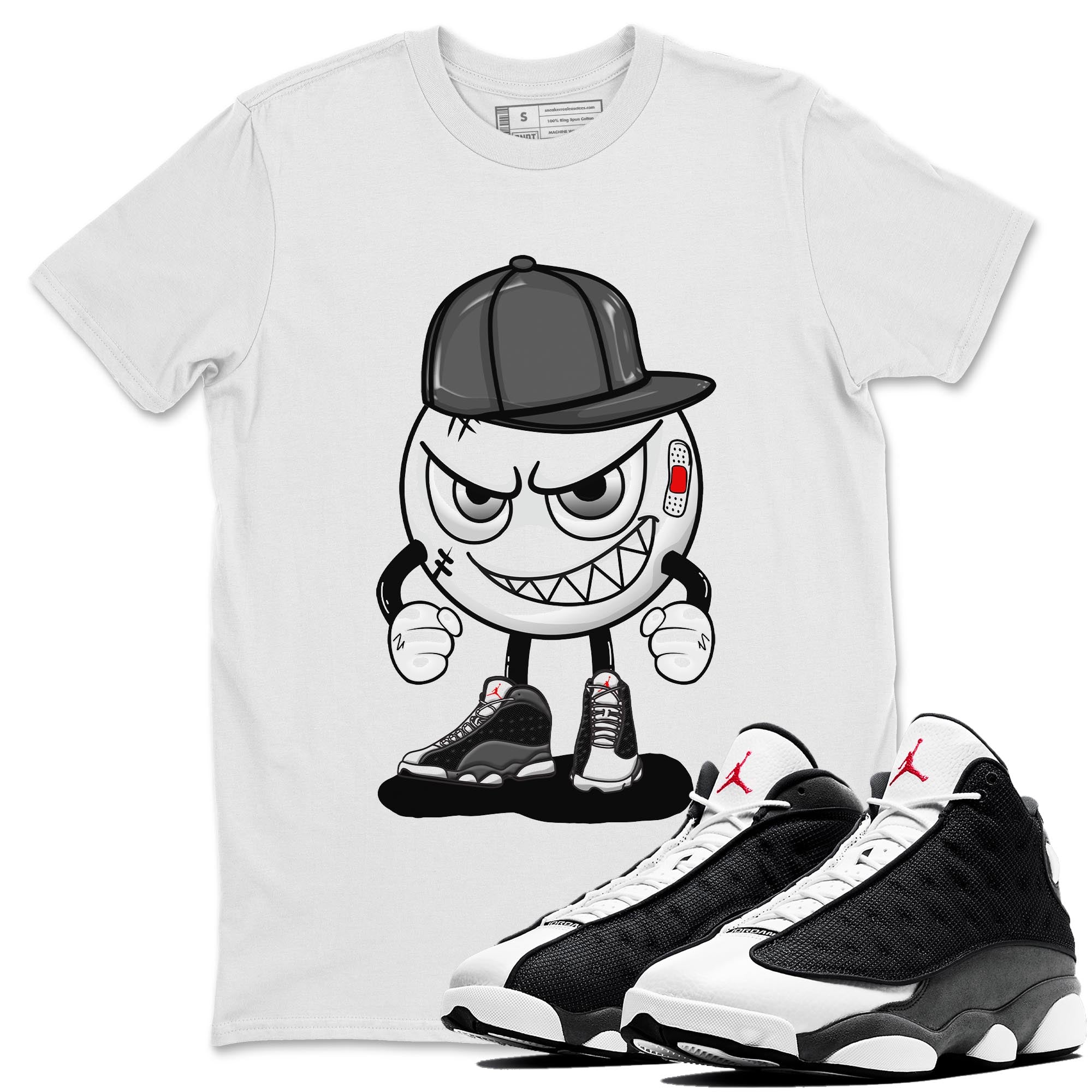 Air Jordan 13 Black Flint Sneaker Match Tees Mischief Emoji Streetwear Sneaker Shirt AJ 13s Black Flint Sneaker Release Tees Unisex Shirts White 1