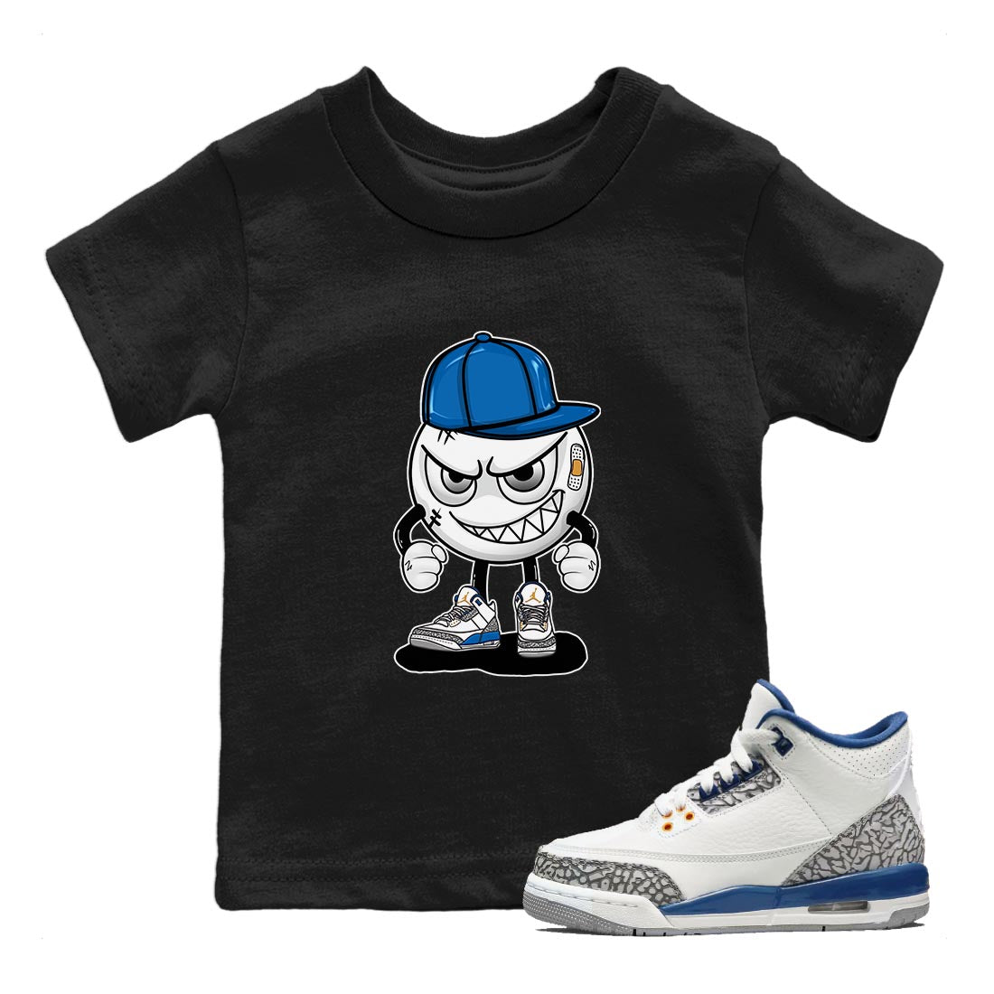 Air Jordan 3 Wizards Sneaker Match Tees Mischief Emoji Streetwear Sneaker Shirt Air Jordan 3 Wizards Sneaker Release Tees Kids Shirts Black 1