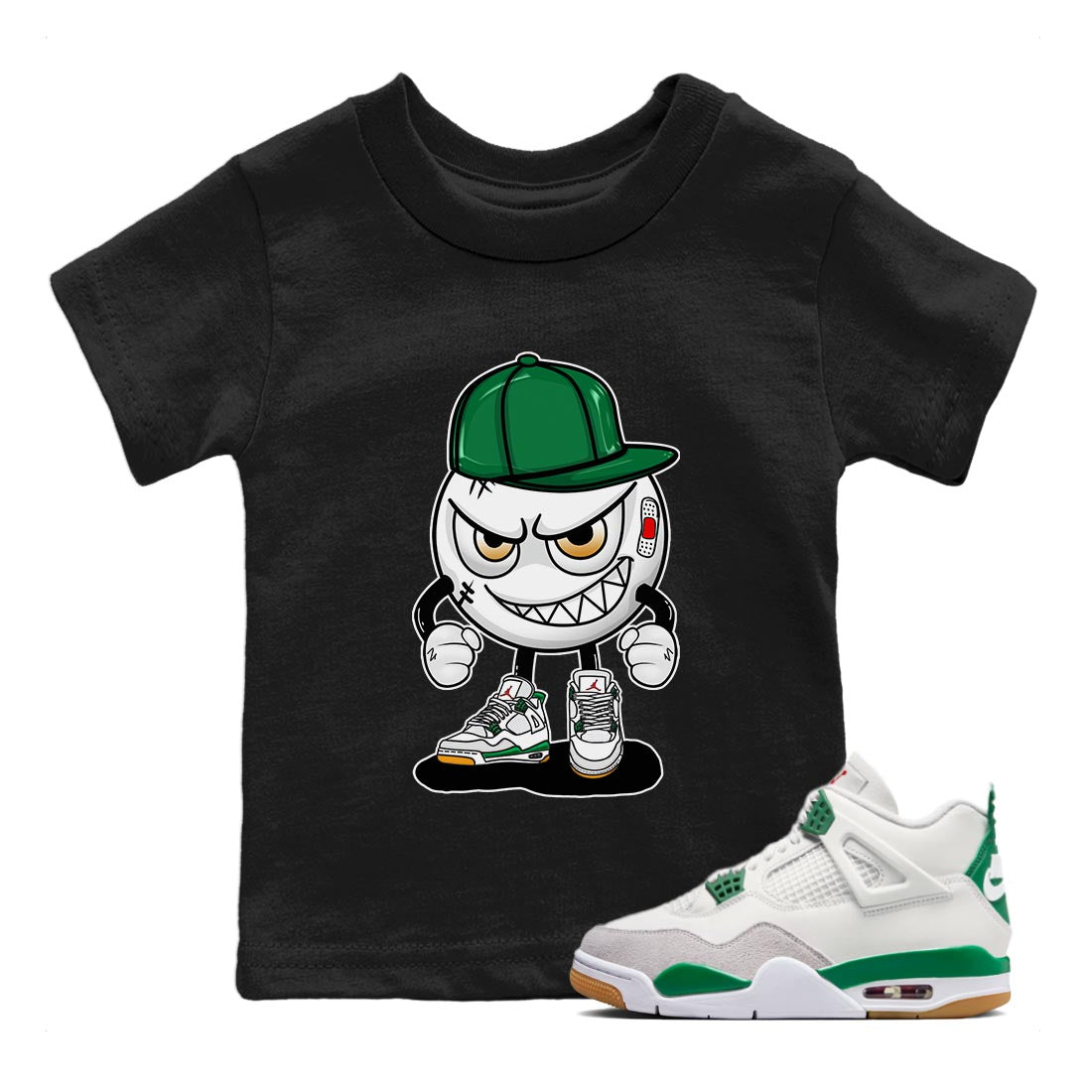 Air Jordan 4 Pine Green Sneaker Match Tees Mischief Emoji Streetwear Sneaker Shirt AJ 4s Pine Green Sneaker Release Tees Kids Shirts Black 1