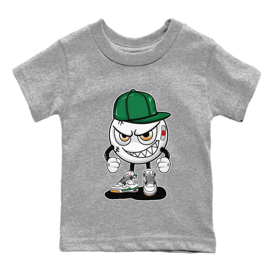 Air Jordan 4 Pine Green Sneaker Match Tees Mischief Emoji Streetwear Sneaker Shirt AJ 4s Pine Green Sneaker Release Tees Kids Shirts Heather Grey 2