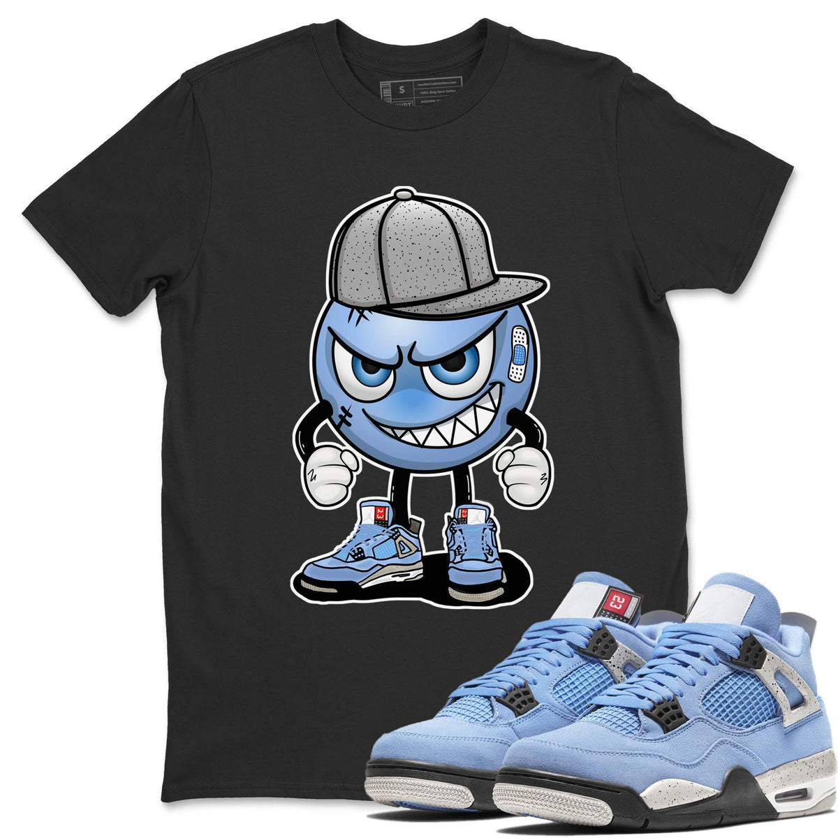 Jordan 4 University Blue Shirt To Match Jordans Mischief Emoji Sneaker Tees Jordan 4 University Blue Drip Gear Zone Sneaker Matching Clothing Unisex Shirts