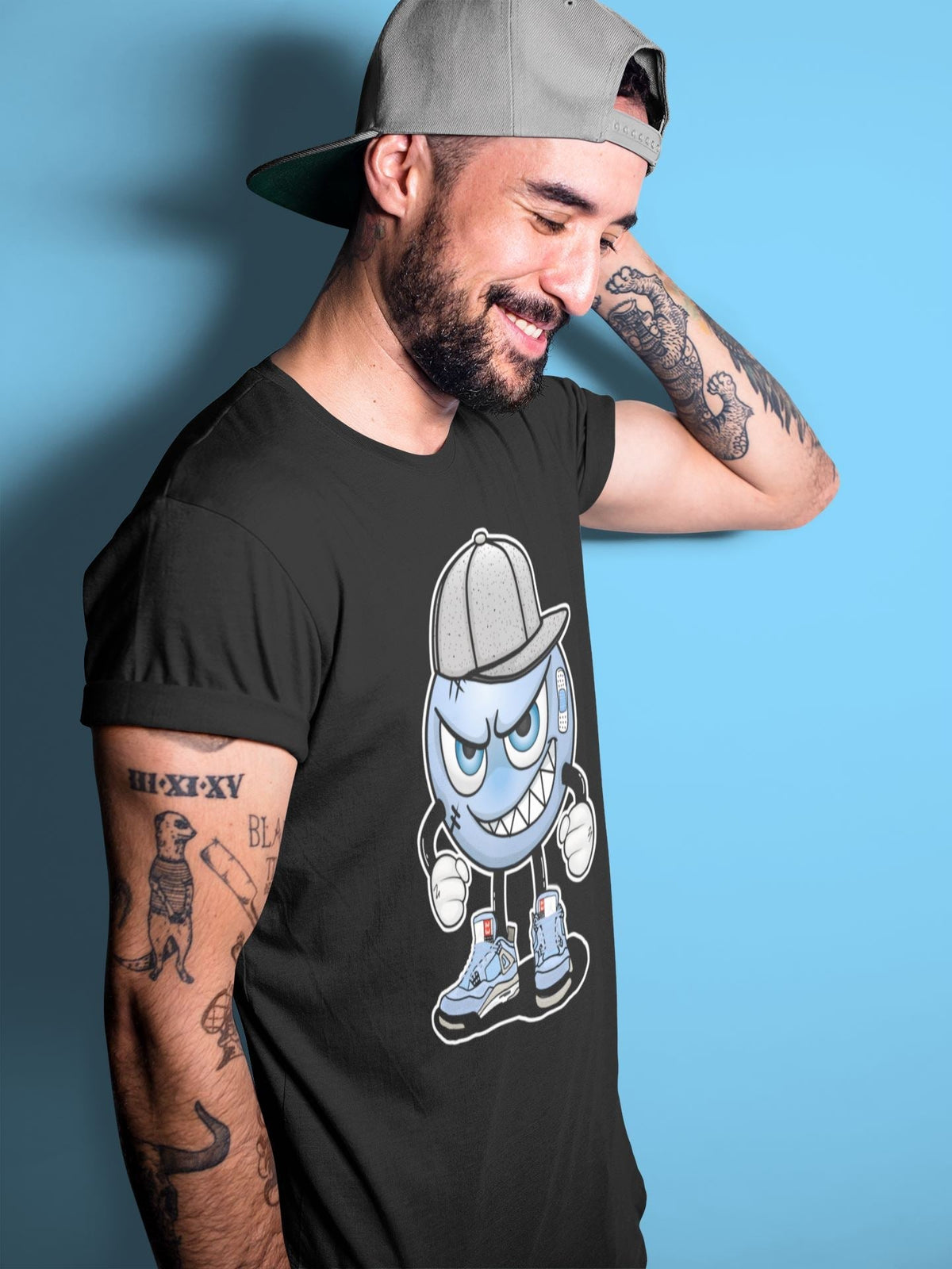 Jordan 4 University Blue Shirt To Match Jordans Mischief Emoji Sneaker Tees Jordan 4 University Blue Drip Gear Zone Sneaker Matching Clothing Unisex Shirts