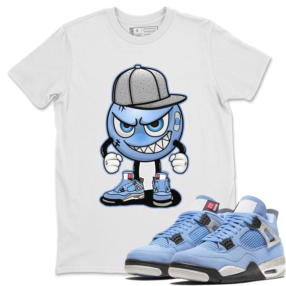 Jordan 4 University Blue Shirt To Match Jordans Mischief Emoji Sneaker Tees Jordan 4 University Blue Drip Gear Zone Sneaker Matching Clothing Unisex Shirts