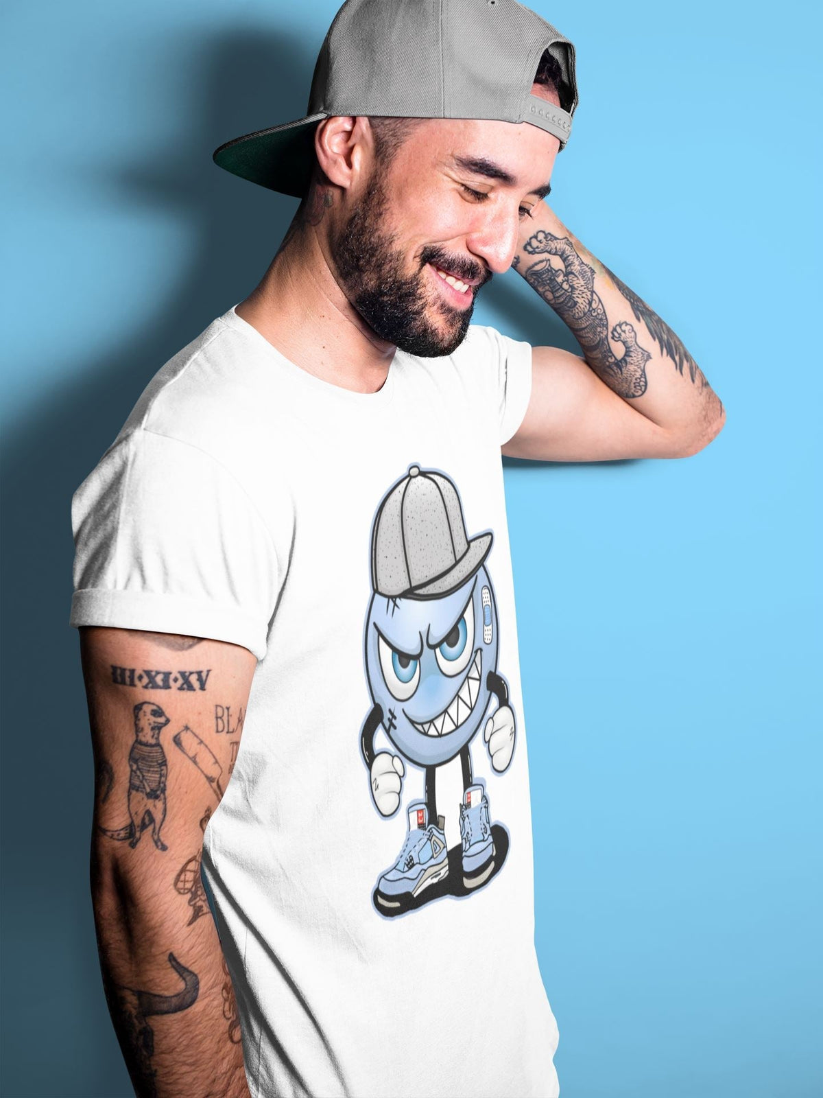 Jordan 4 University Blue Shirt To Match Jordans Mischief Emoji Sneaker Tees Jordan 4 University Blue Drip Gear Zone Sneaker Matching Clothing Unisex Shirts