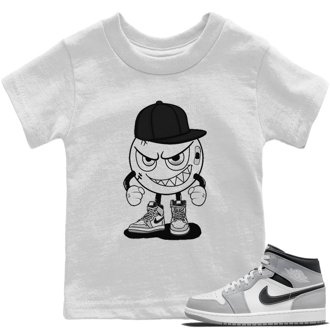 Jordan 1 Light Smoke Grey Sneaker Matching T-Shirt Mischief Emoji Sneaker Tees Jordan 1 Light Smoke Grey Sneaker Release Tees Kids Shirts