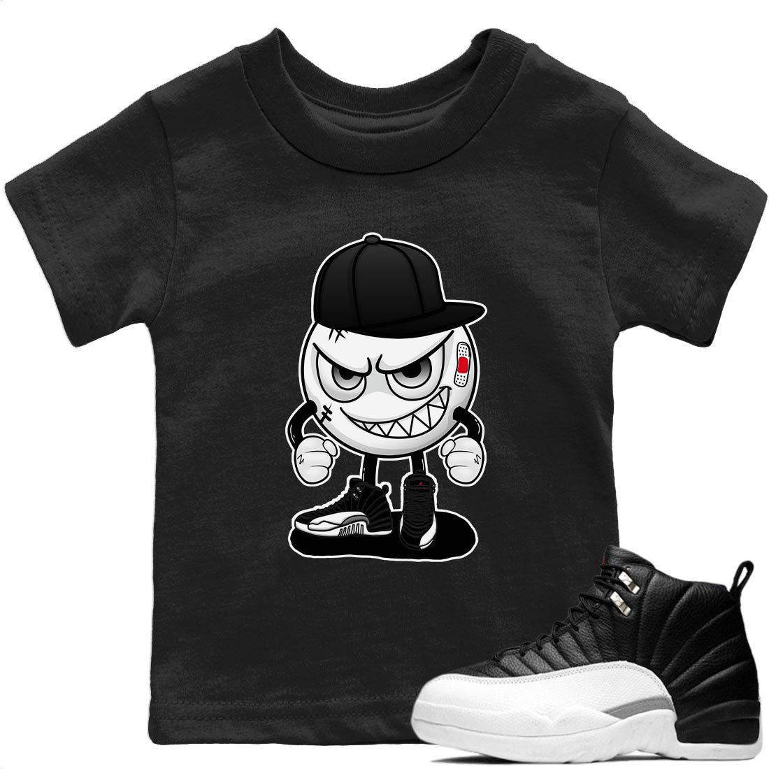 Jordan 12 Playoffs Sneaker Matching T-Shirt Mischief Emoji Sneaker Tees Jordan 12 Playoffs Sneaker Release Tees Kids Shirts