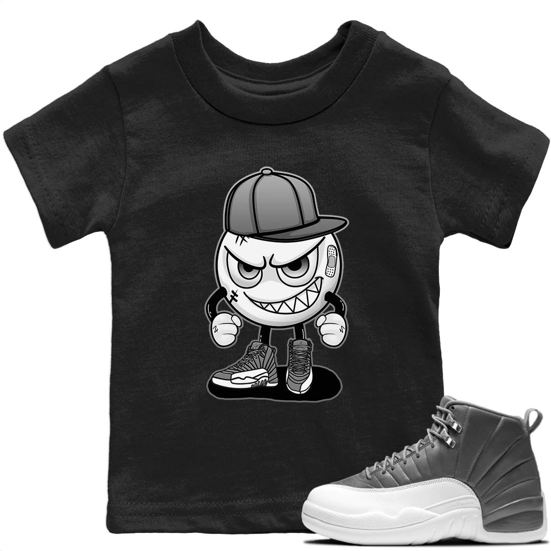 Jordan 12 Stealth Sneaker Matching T-Shirt Mischief Emoji Sneaker Tees Jordan 12 Stealth Sneaker Release Tees Kids Shirts