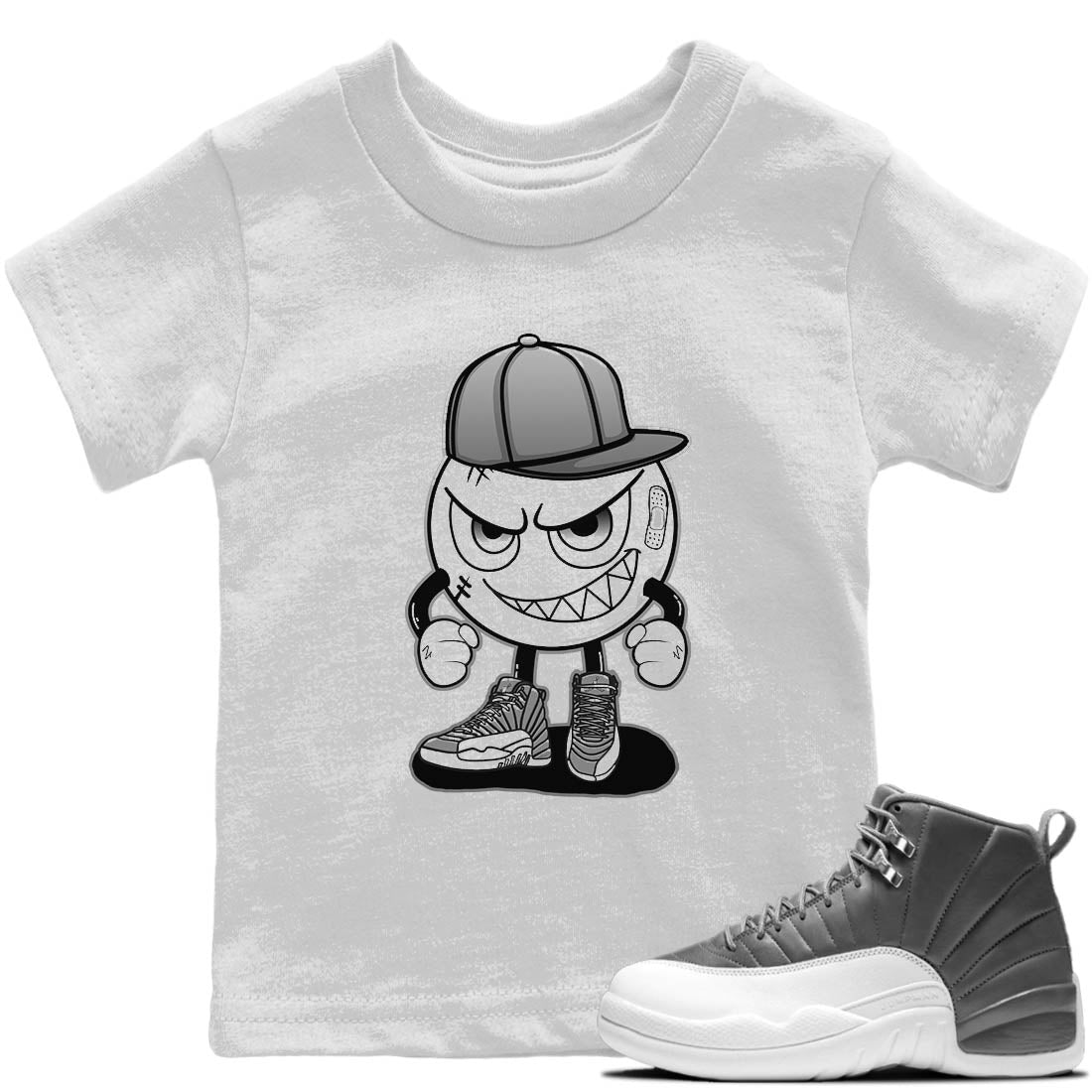 Jordan 12 Stealth Sneaker Matching T-Shirt Mischief Emoji Sneaker Tees Jordan 12 Stealth Sneaker Release Tees Kids Shirts