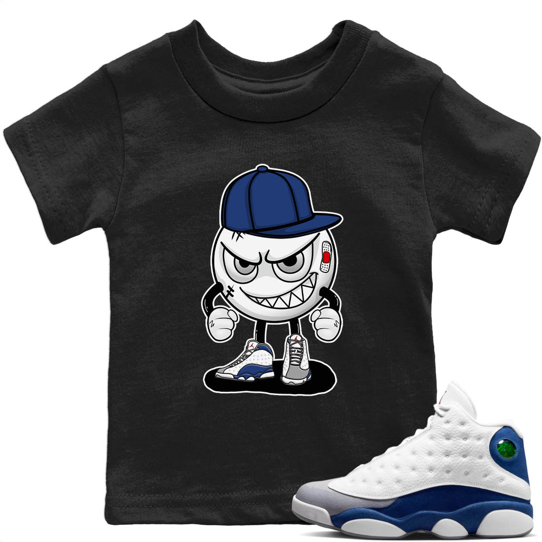 Jordan 13 French Blue Sneaker Matching T-Shirt Mischief Emoji Sneaker Tees Jordan 13 French Blue Sneaker Release Tees Kids Shirts