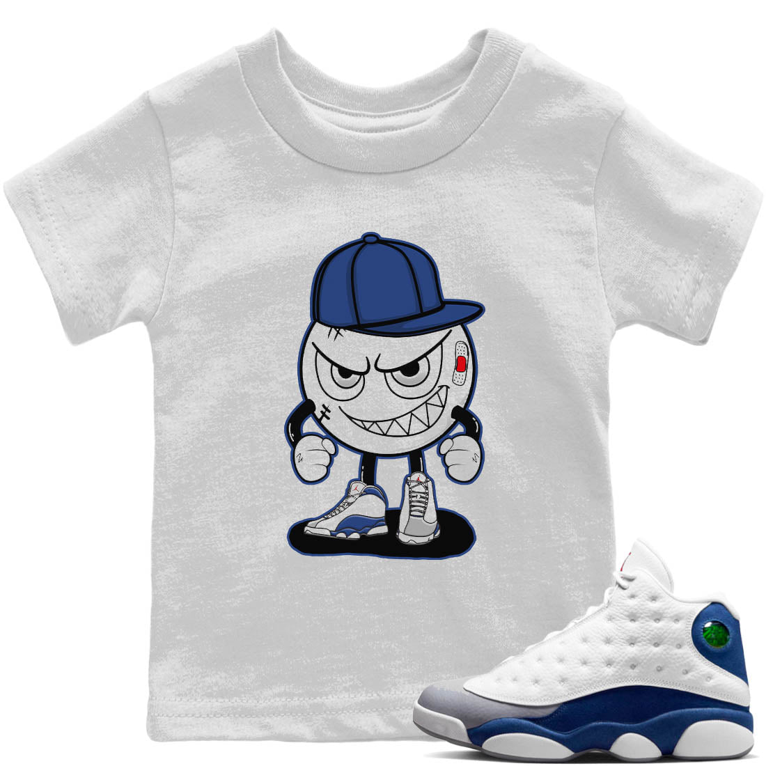 Jordan 13 French Blue Sneaker Matching T-Shirt Mischief Emoji Sneaker Tees Jordan 13 French Blue Sneaker Release Tees Kids Shirts