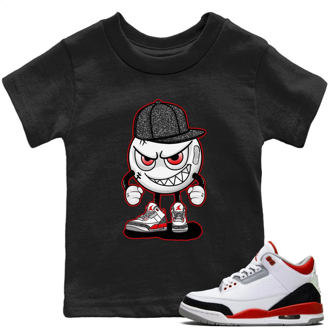 Jordan 3 Fire Red Sneaker Matching T-Shirt Mischief Emoji Sneaker Tees Jordan 3 Fire Red Sneaker Release Tees Kids Shirts