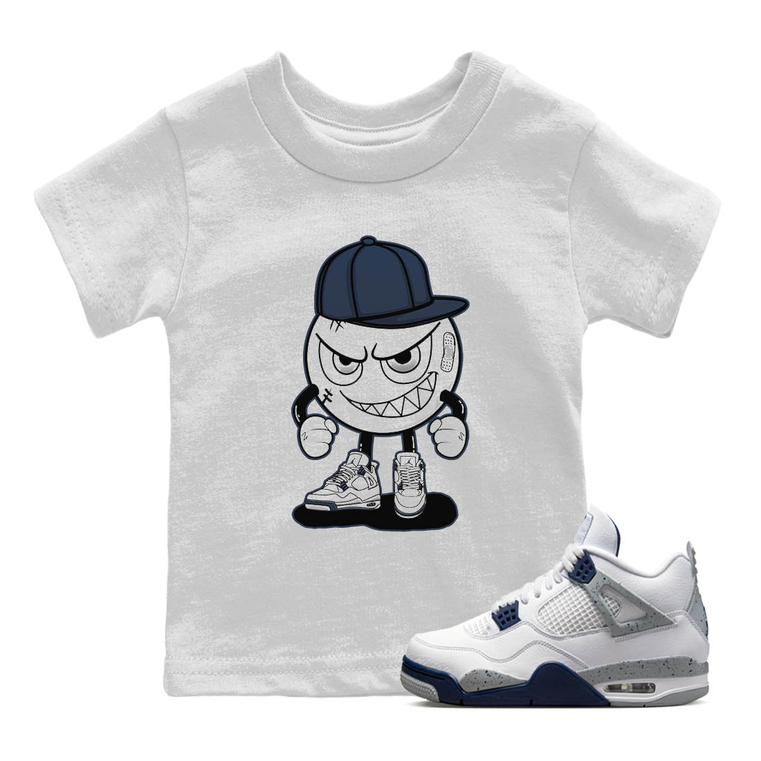 Jordan 4 Midnight Navy Sneaker Matching T-Shirt Mischief Emoji Sneaker Tees Jordan 4 Midnight Navy Sneaker Release Tees Kids Shirts