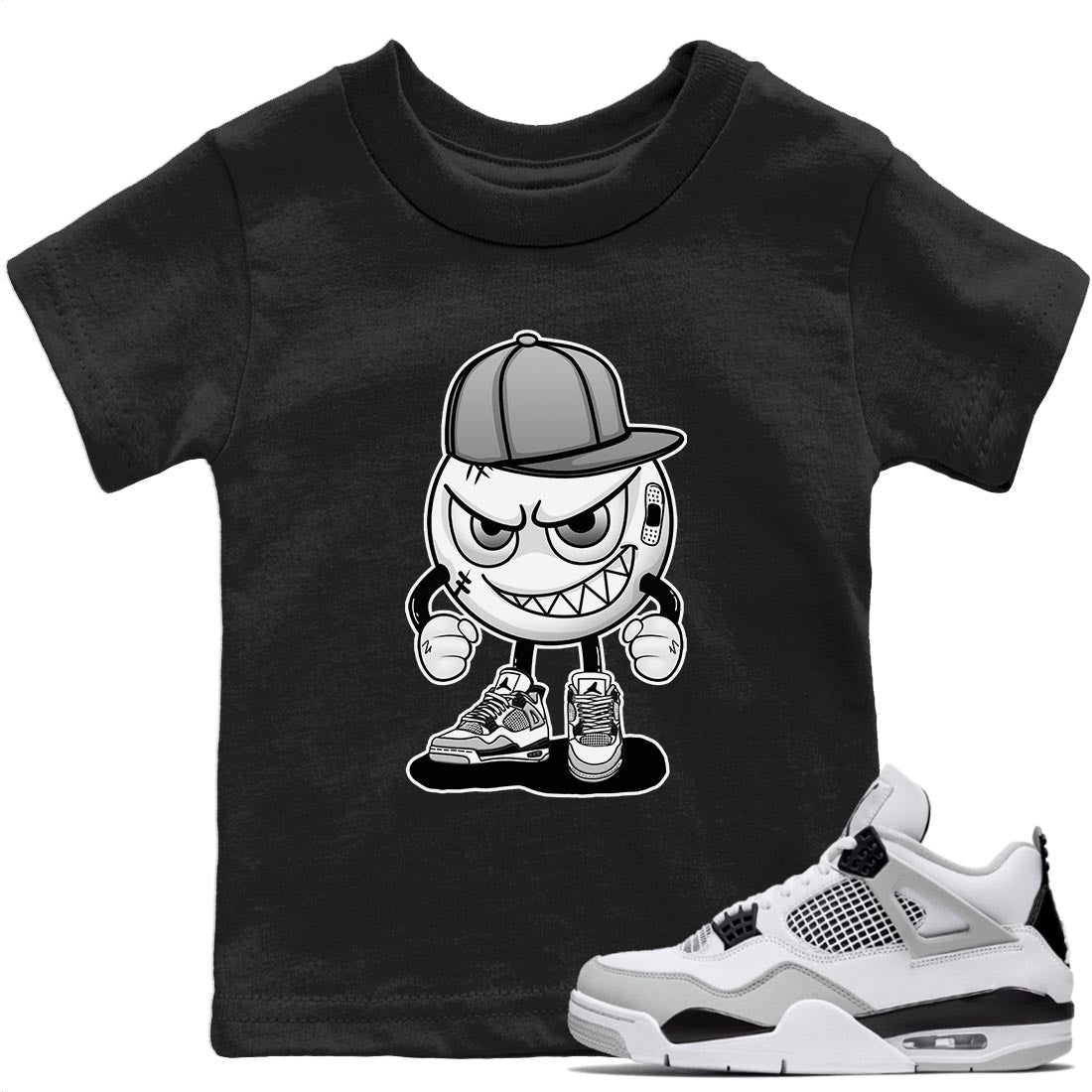 Jordan 4 Military Black Sneaker Matching T-Shirt Mischief Emoji Sneaker Tees Jordan 4 Military Black Sneaker Release Tees Kids Shirts