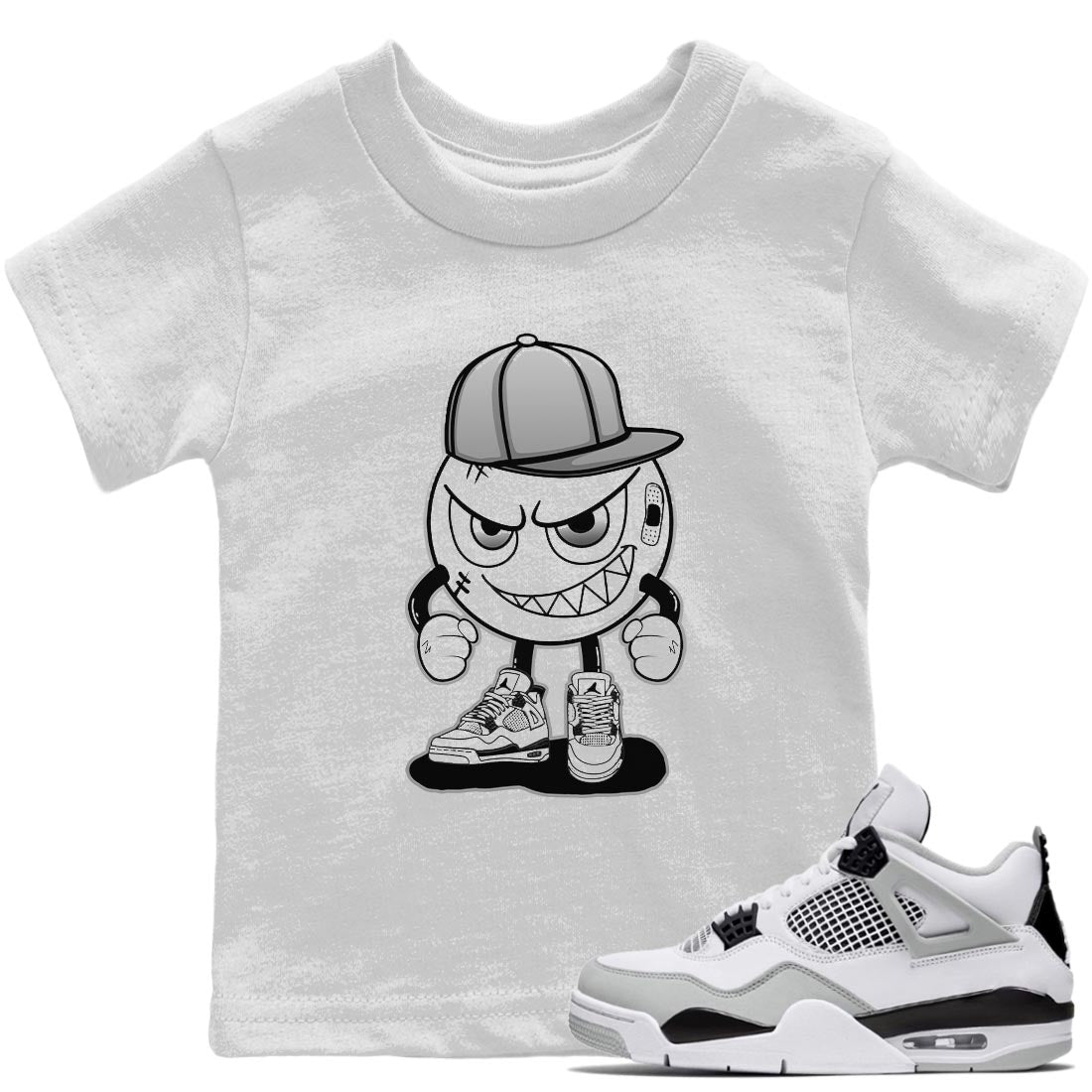Jordan 4 Military Black Sneaker Matching T-Shirt Mischief Emoji Sneaker Tees Jordan 4 Military Black Sneaker Release Tees Kids Shirts