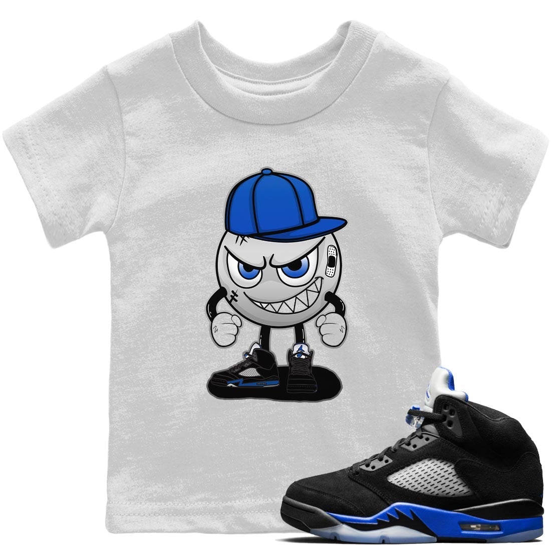 Jordan 5 Racer Blue Sneaker Matching T-Shirt Mischief Emoji Sneaker Tees Jordan 5 Racer Blue Sneaker Release Tees Kids Shirts