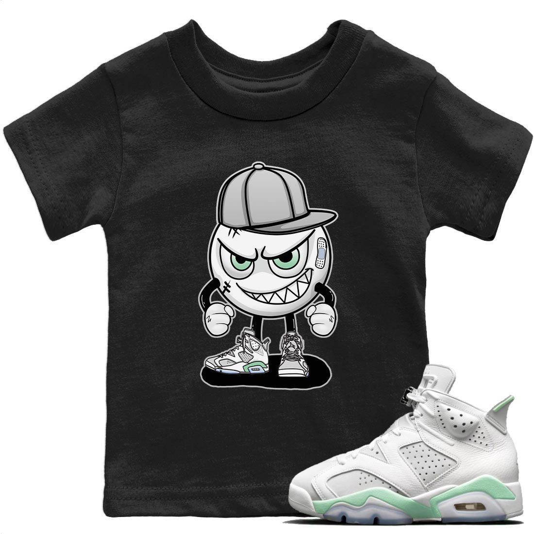 Jordan 6 Mint Foam Sneaker Matching T-Shirt Mischief Emoji Sneaker Tees Jordan 6 Mint Foam Sneaker Release Tees Kids Shirts