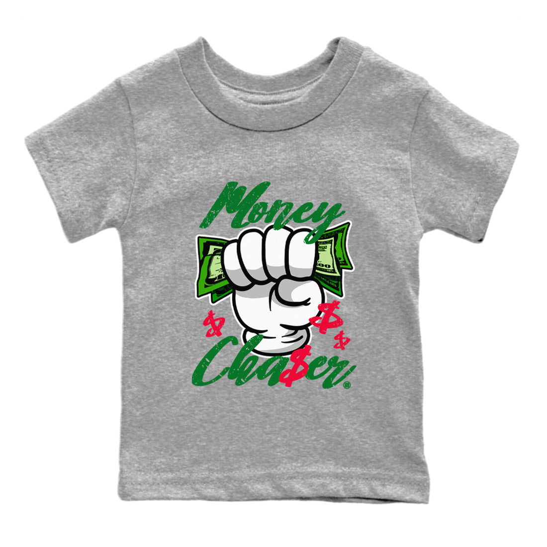 1s Lucky Green Sneaker Match Tees Money Chaser Streetwear Sneaker Shirt Air Jordan 1 Lucky Green Sneaker Release Tees Kids Shirts Heather Grey 2