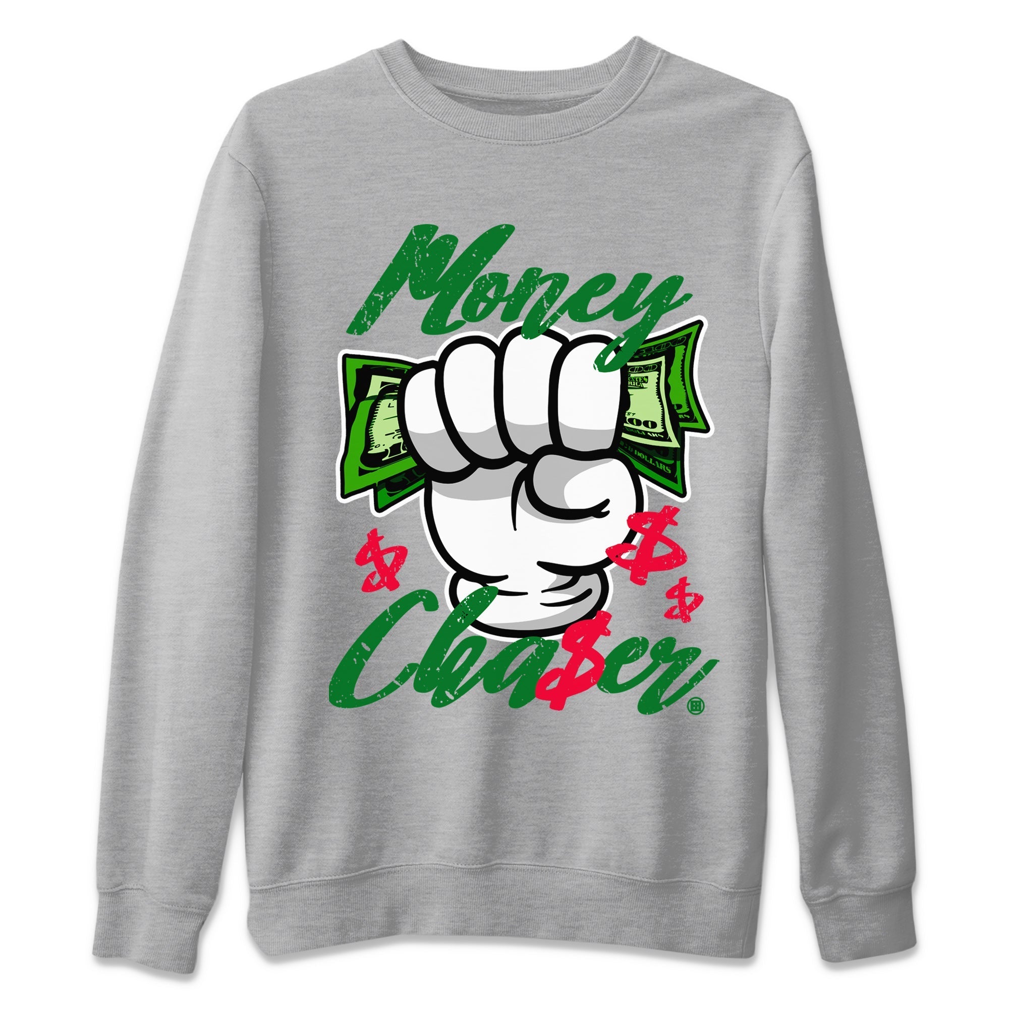 1s Lucky Green Sneaker Match Tees Money Chaser Streetwear Sneaker Shirt Air Jordan 1 Lucky Green Sneaker Release Tees Unisex Shirts Heather Grey 2