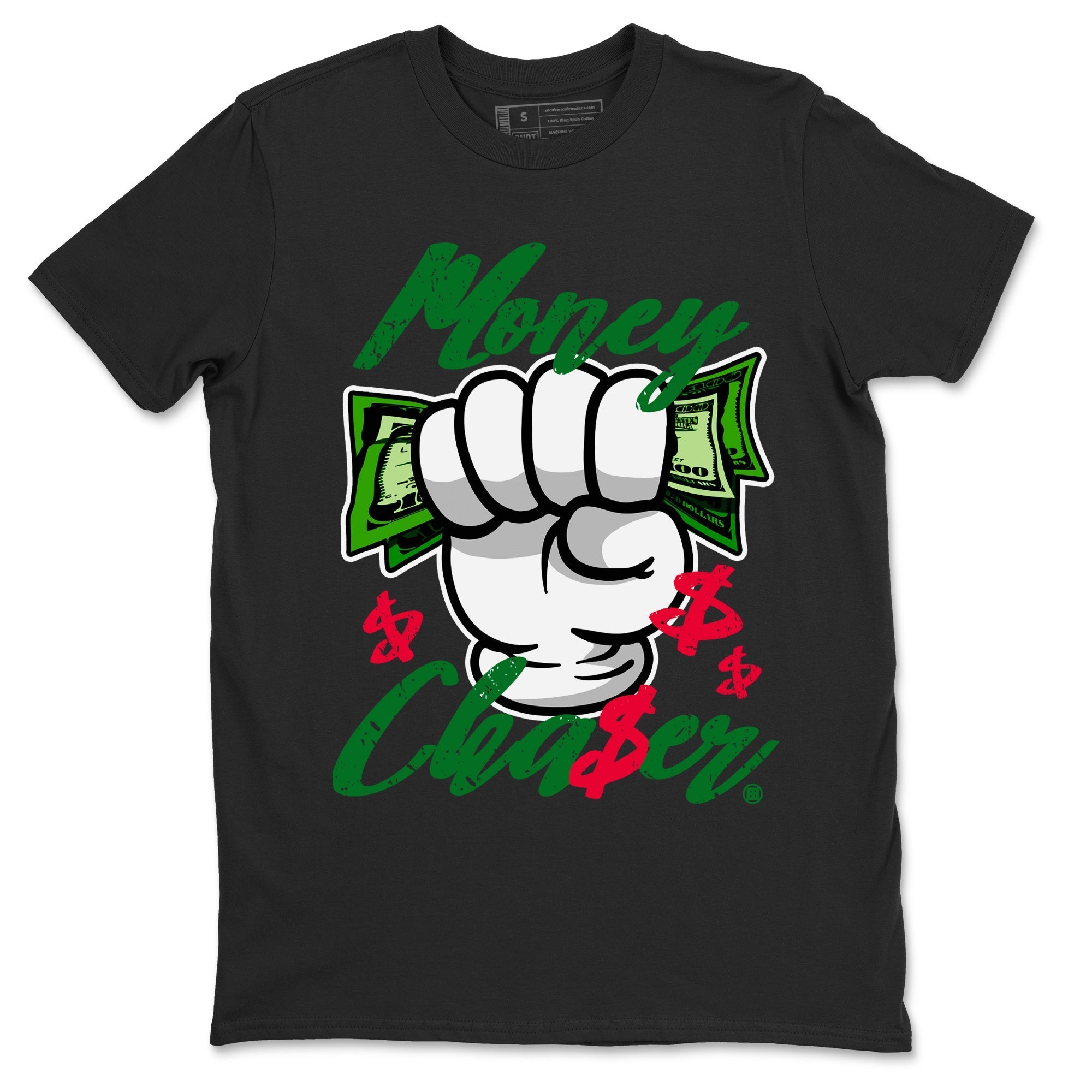 1s Lucky Green Sneaker Match Tees Money Chaser Streetwear Sneaker Shirt Air Jordan 1 Lucky Green Sneaker Release Tees Unisex Shirts Black 2