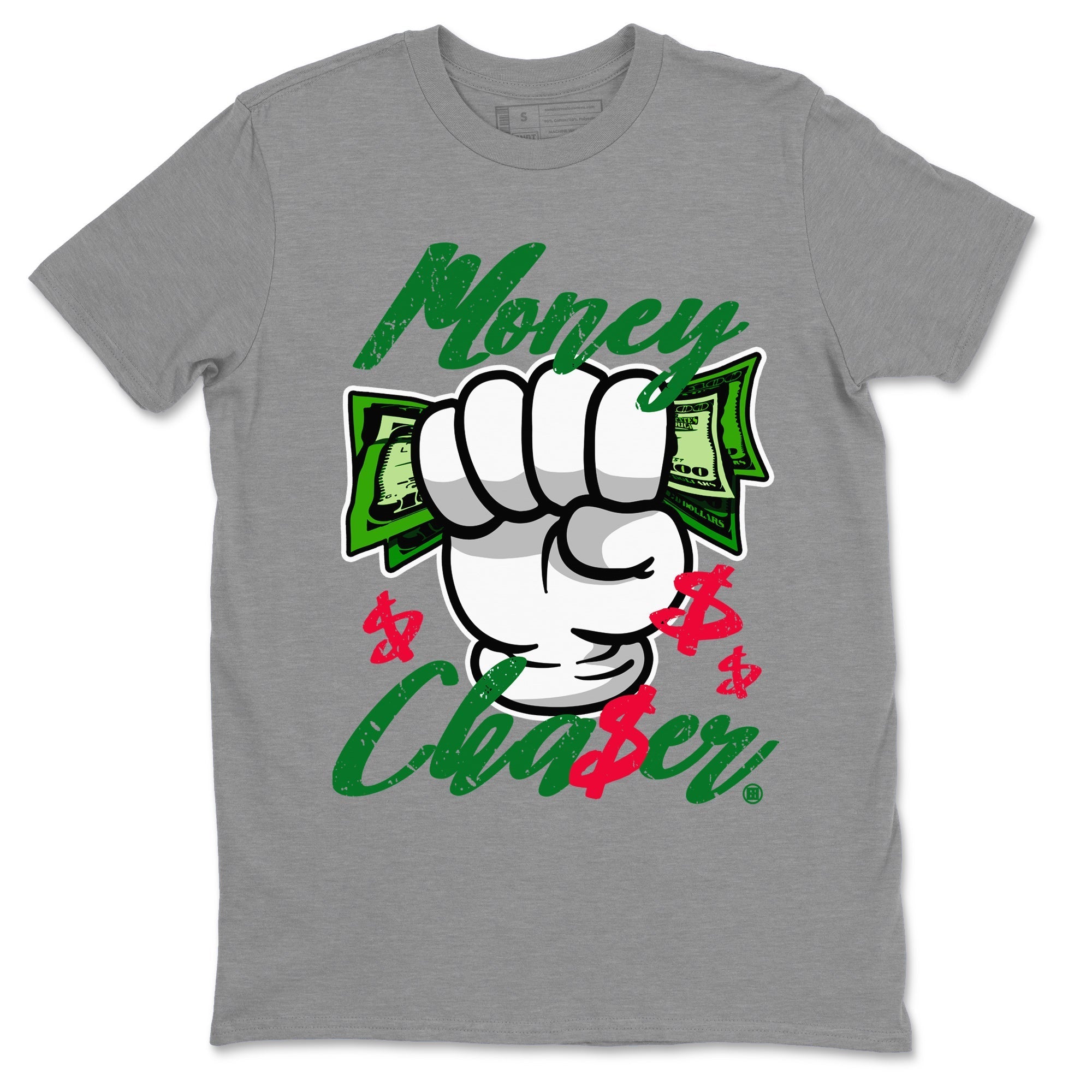1s Lucky Green Sneaker Match Tees Money Chaser Streetwear Sneaker Shirt Air Jordan 1 Lucky Green Sneaker Release Tees Unisex Shirts Heather Grey 2